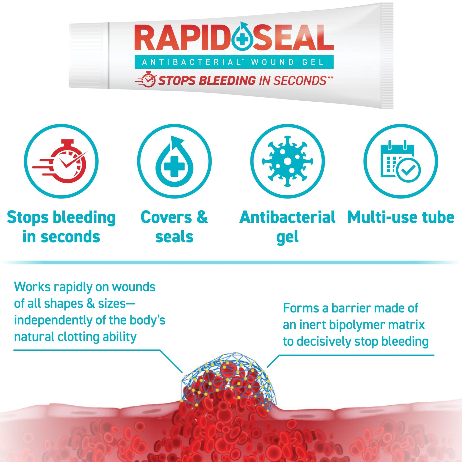 Rapid-Seal Wound Gel (1 Count) | Stops Bleeding in Seconds, Ideal for Cuts Rapid-Seal