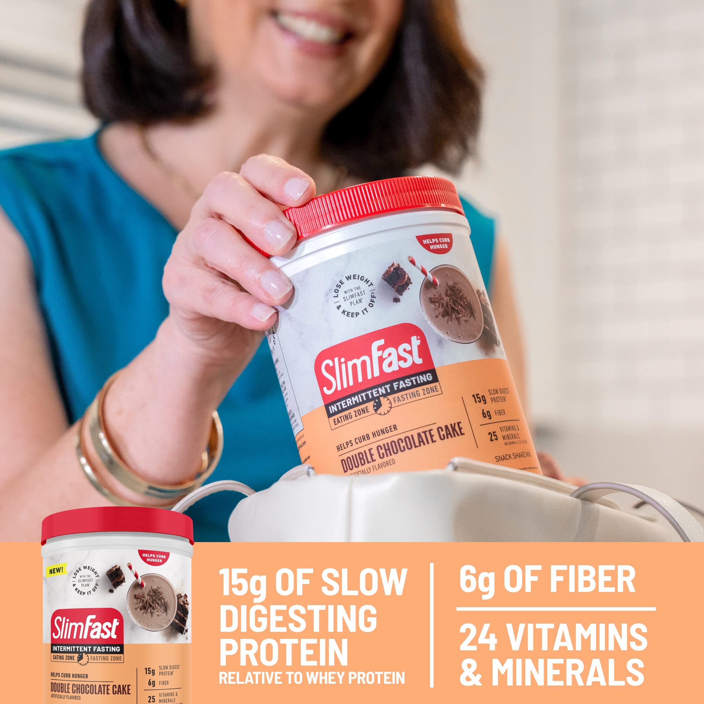 SlimFast Intermittent Fasting, Casein Protein Powder, Biotin with Vitamin & Mineral Bend SlimFast