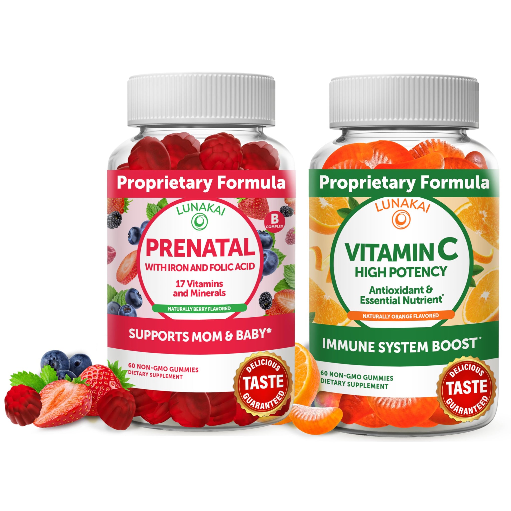 Prenatal Vitamins and Vitamin C Gummies Bundle - with Iron and Folic Acid, Chewable Multivitamin