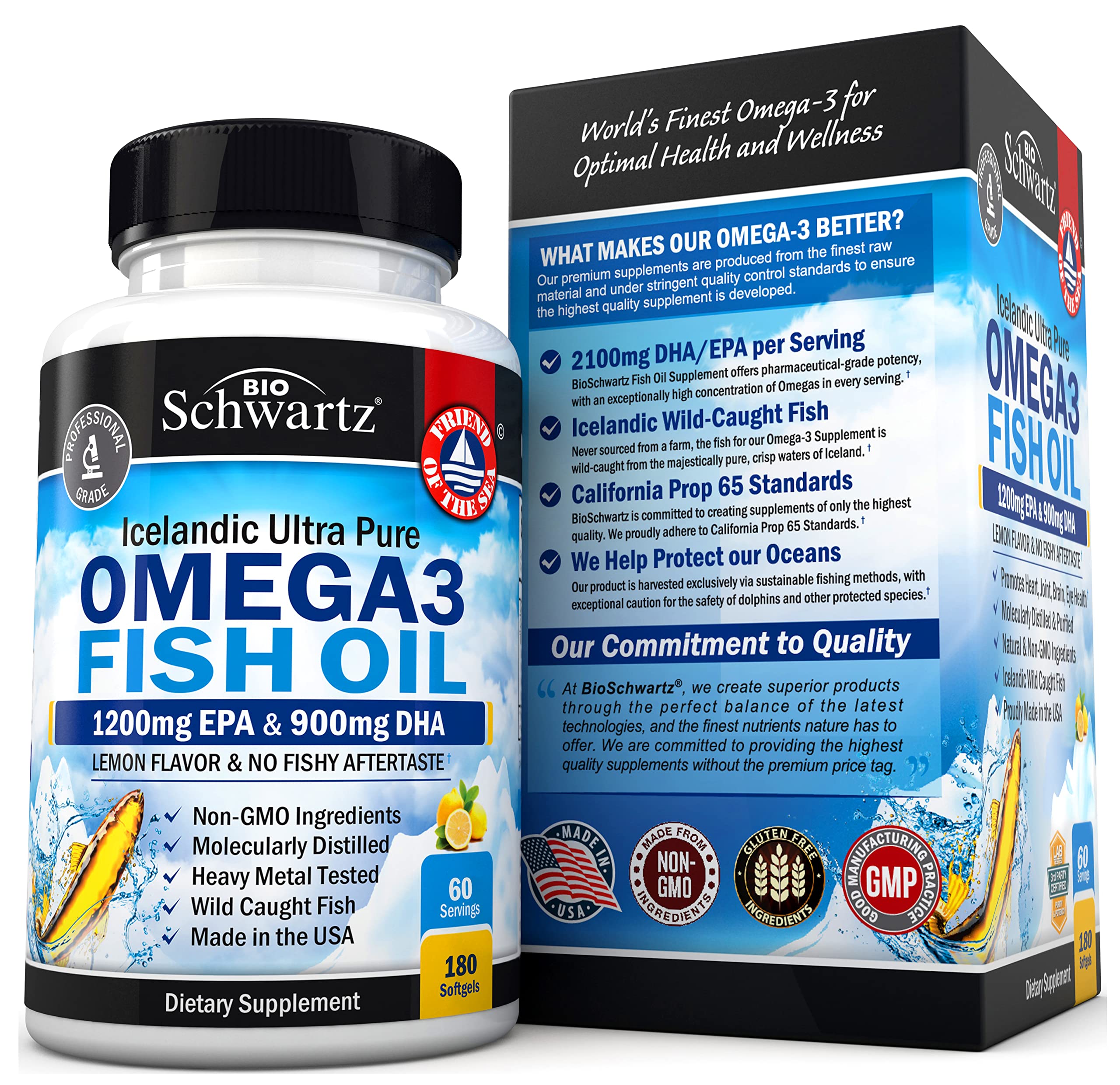 Omega 3 Fish Oil Supplement - 1200mg EPA and 900mg DHA Fatty Acid Per Serving BioSchwartz