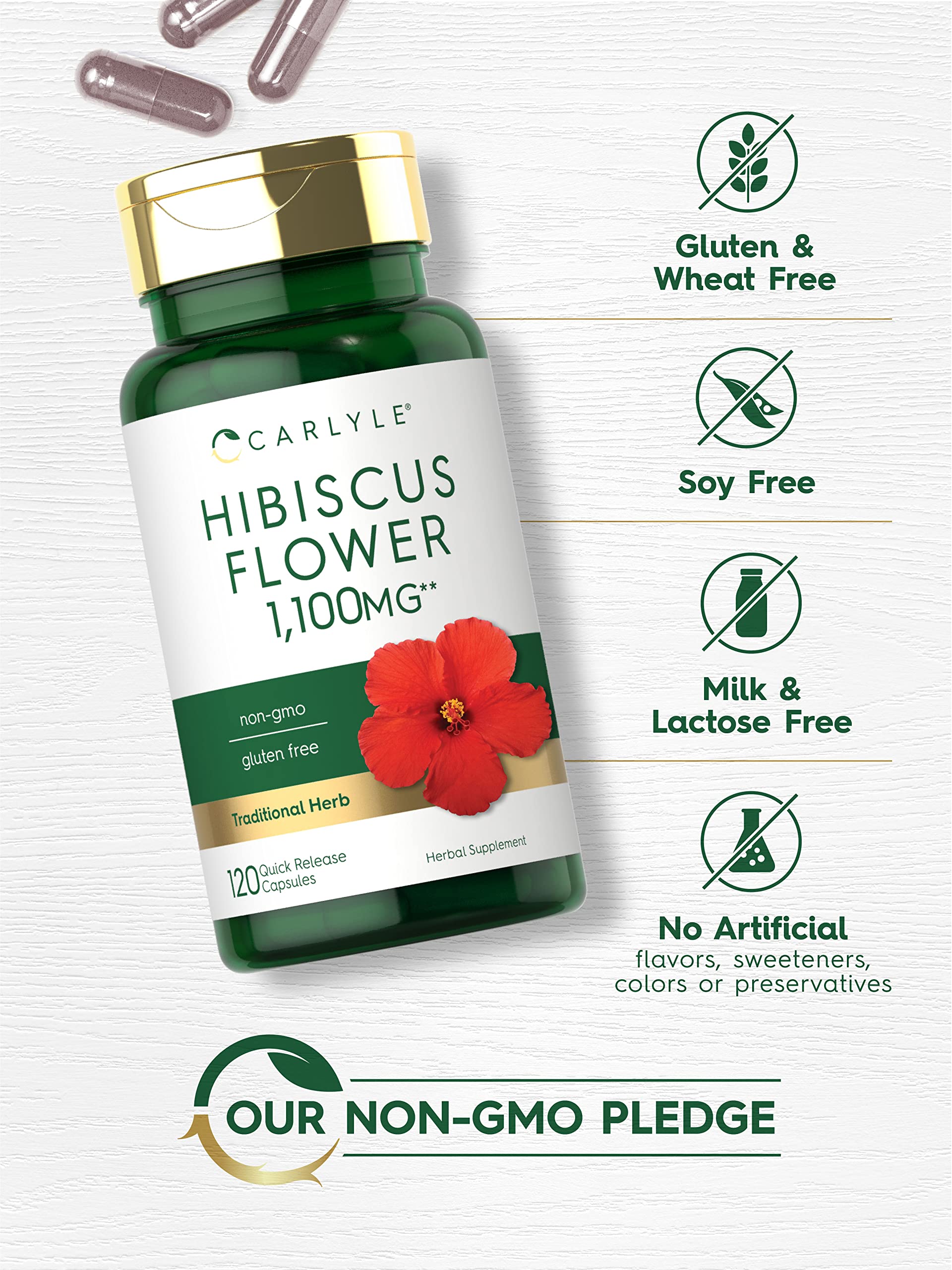 Hibiscus Flower Extract 1100 mg | 120 Capsules | Non-GMO, Gluten Free Supplement Carlyle