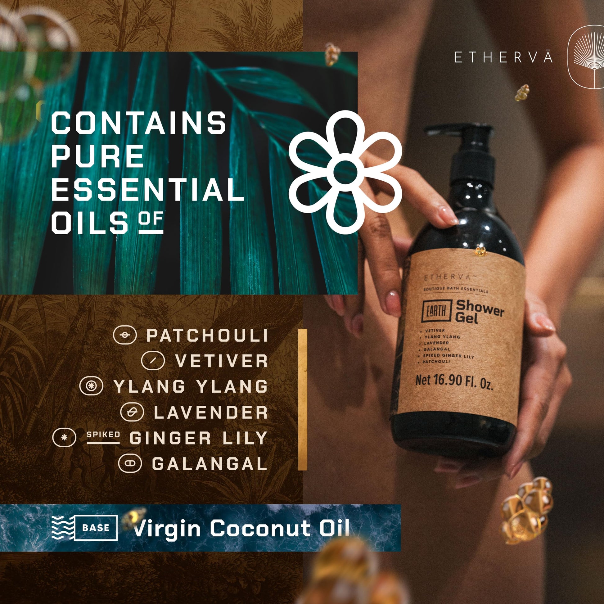 ETHERVA EARTH Body Wash for Men & Women | Patchouli, Vetiver, Incense, Virgin Coconut Oil ETHERVA