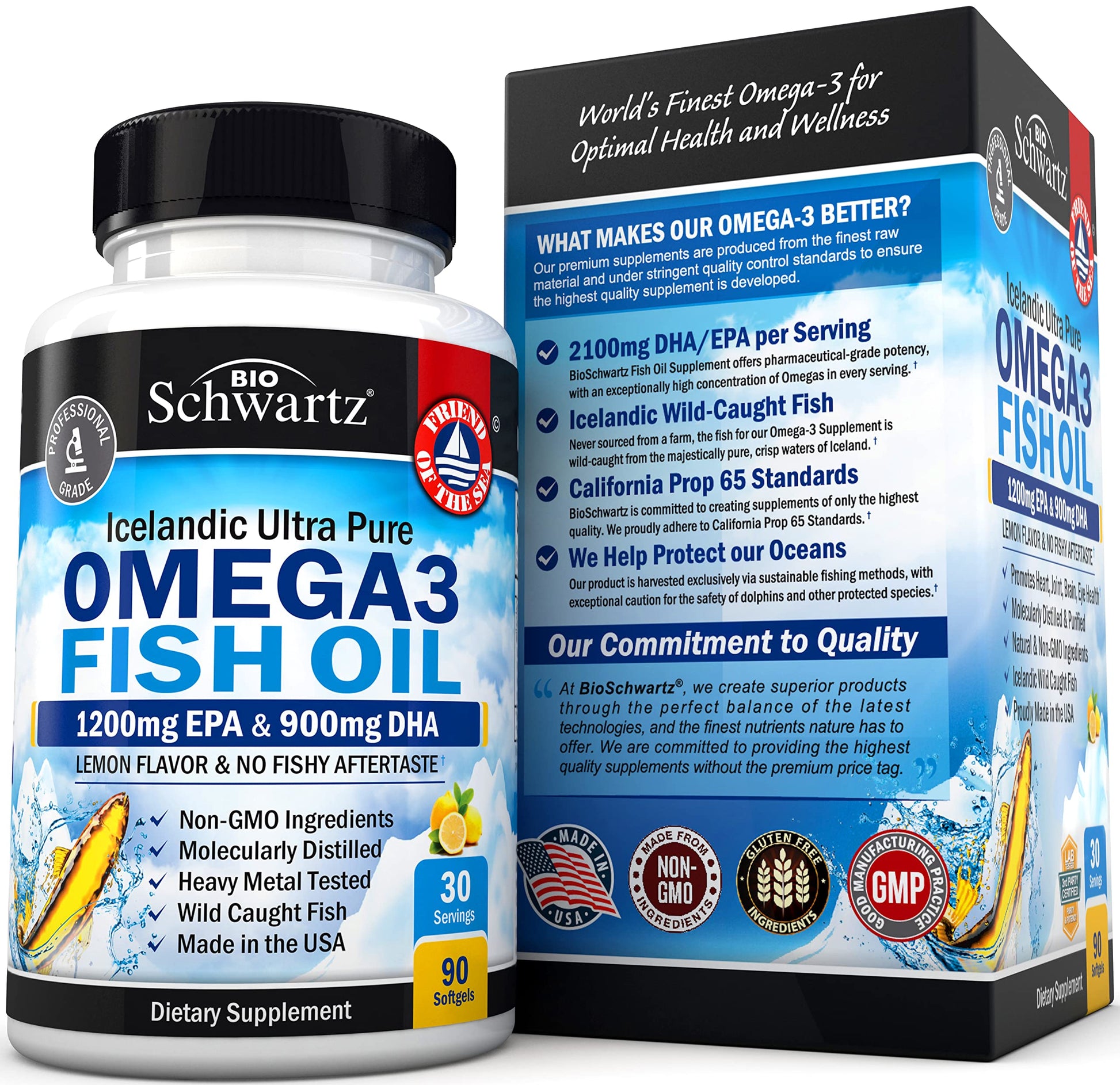 Omega 3 Fish Oil Supplement - 1200mg EPA and 900mg DHA Fatty Acid Per Serving BioSchwartz