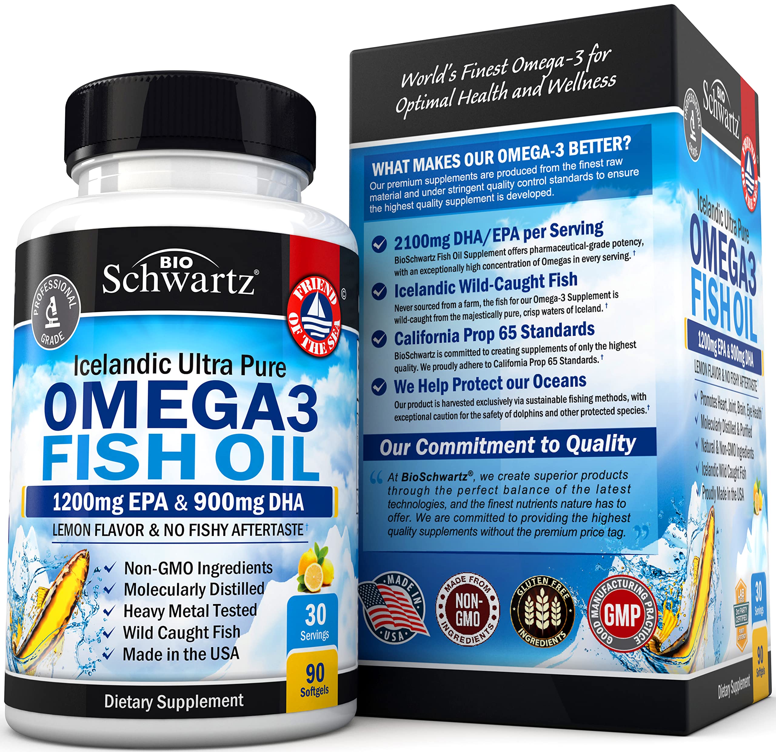 Omega 3 Fish Oil Supplement - 1200mg EPA and 900mg DHA Fatty Acid Per Serving BioSchwartz