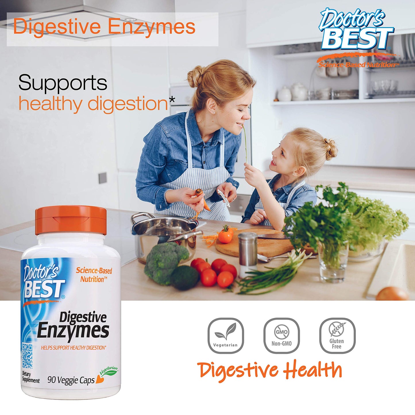 Doctor's Best Digestive Enzymes Non-GMO Vegetarian Gluten Free, 90 Cap