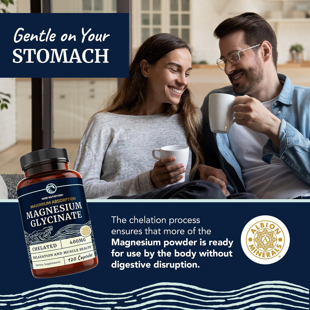Magnesium Glycinate 400mg | Chelated Bisglycinate for Muscle Relaxation, Bones