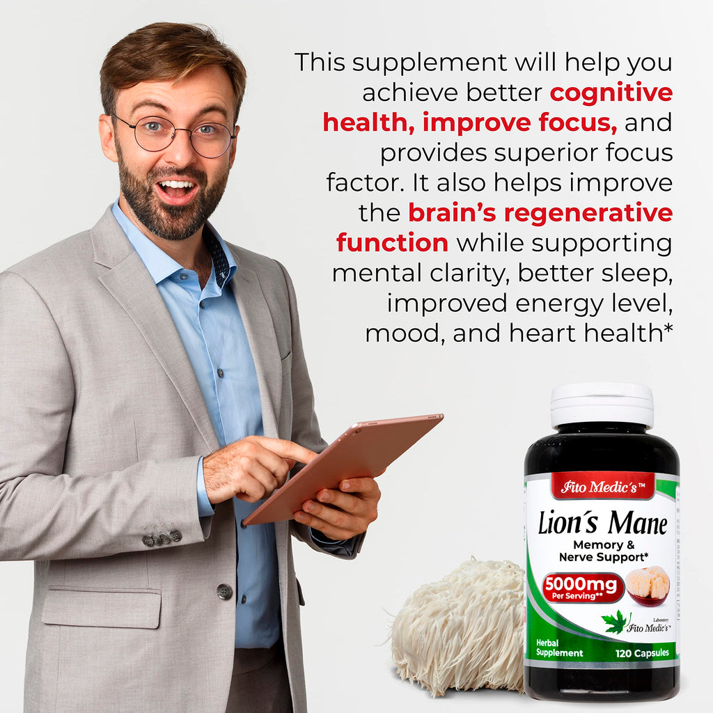 Lab | Lions Mane | 5000 mg per Serving | 120 Capsules | lions mane supplement | lions mane