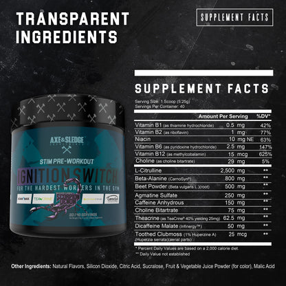 Ignition Switch Pre-Workout with CarnoSyn, TeaCrine, Infinergy, and AgmaMax, Long Lasting Energy, Laser Focus, Increased Pumps, Enhanced Performance, 40 servings