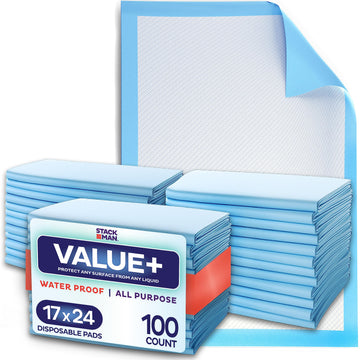 Chucks Pads Disposable [100-Pack] Underpads 17"x 24" Incontinence Chux Stack Man