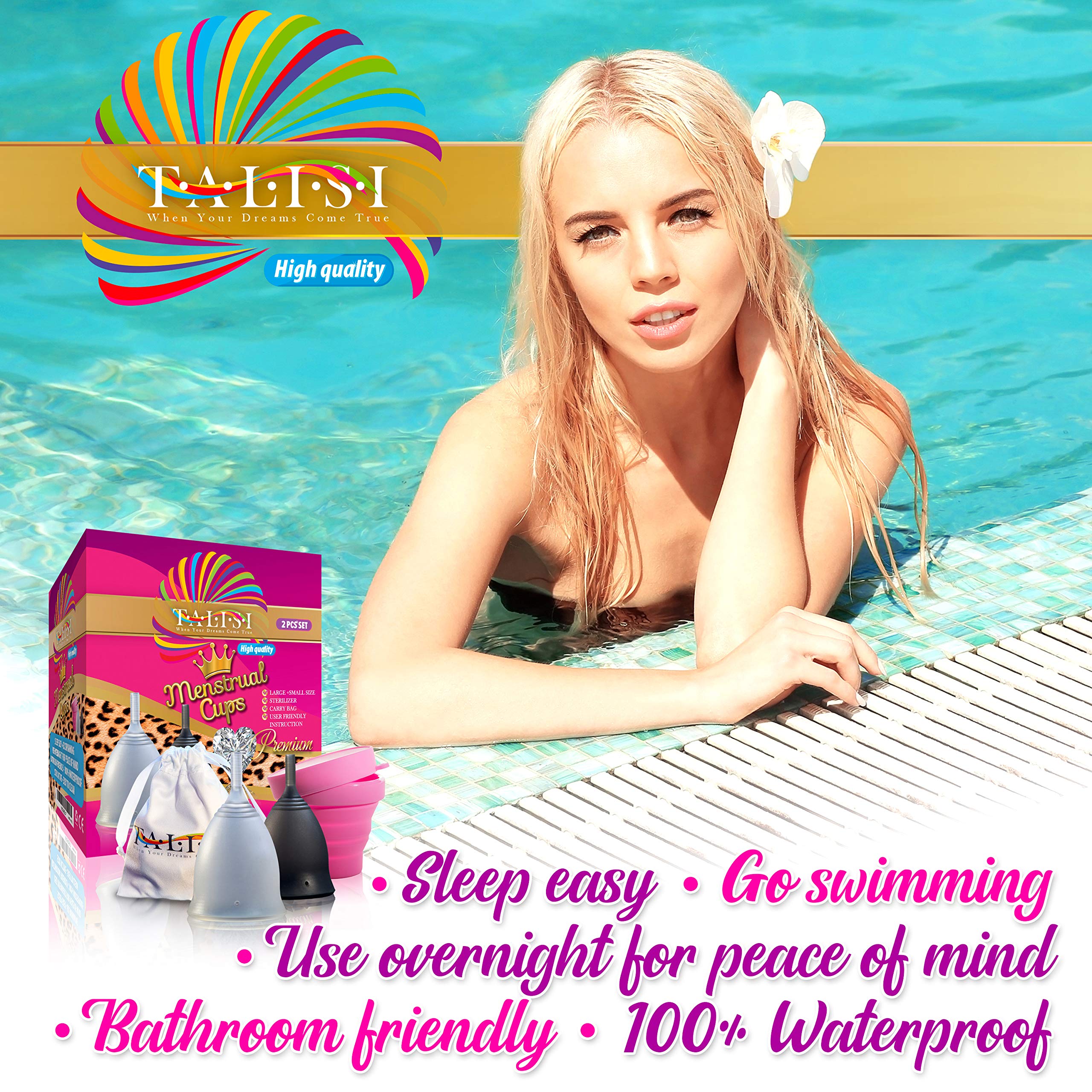 Talisi Soft Menstrual Cups Set of 2 - Reusable Period Cup for Women with Collapsible Case Holder Sterilizer TALISI WHEN YOUR DREAMS COME TRUE