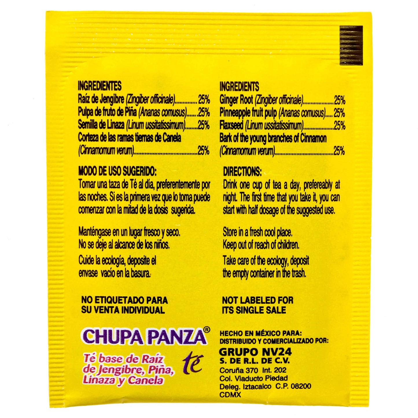 Tea CHUPA Panza, Tea Based ONGINGER Root, PINNEAPPLE, Flaxseed & Cinnamon
