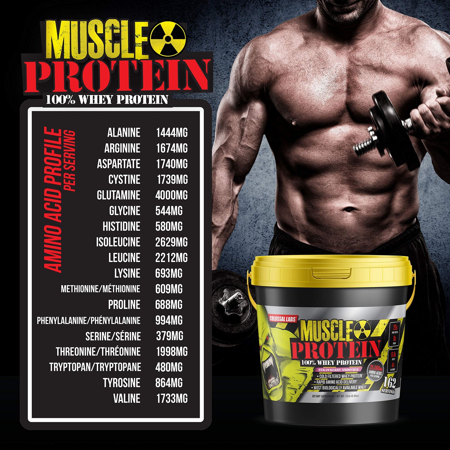 COLOSSAL LABS Muscle Protein Whey Powder [12 lbs/Pack of 1]-Strawberry Protein