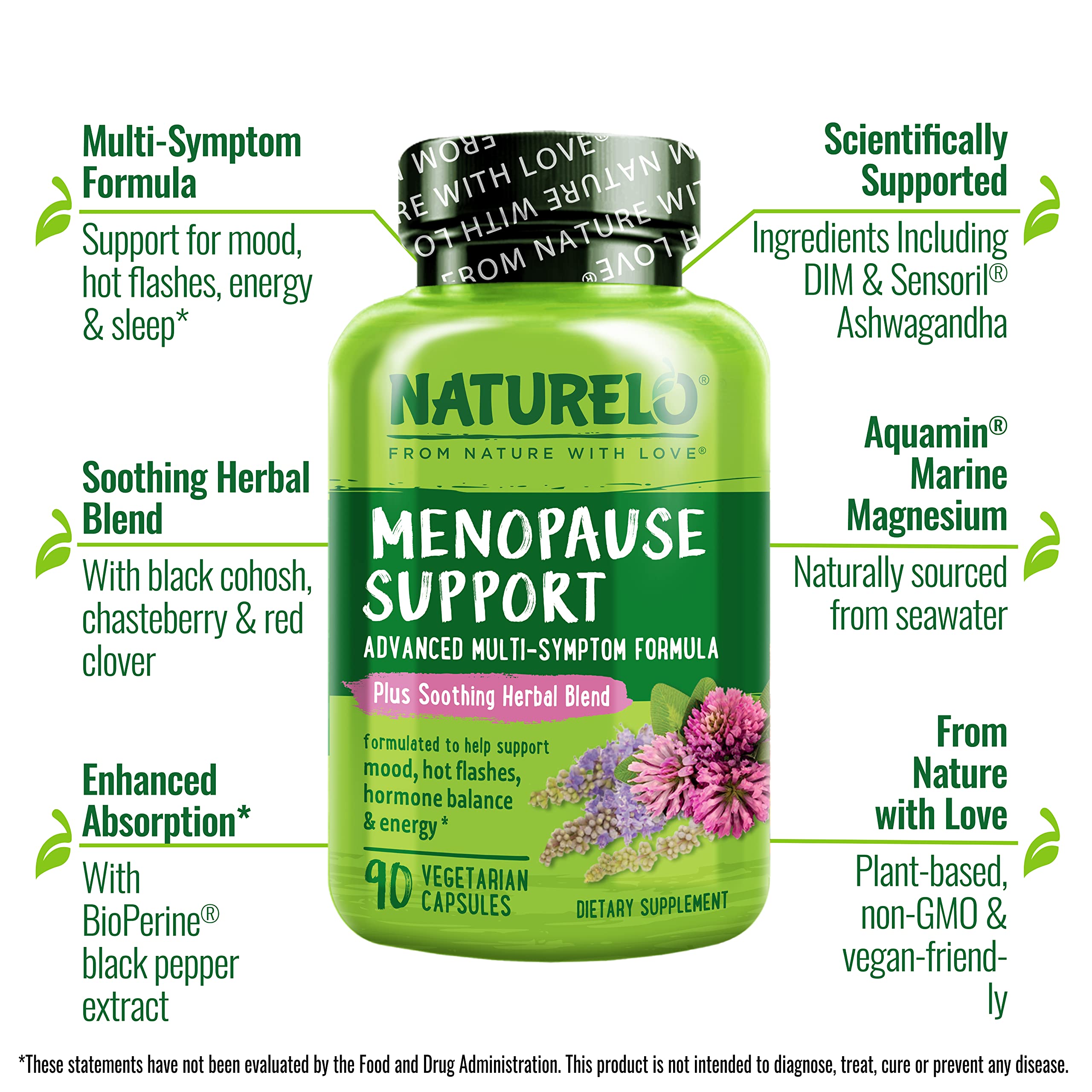 NATURELO Menopause Support, Advanced Multi-Symptom Formula w/Soothing Herbal Blend NATURELO