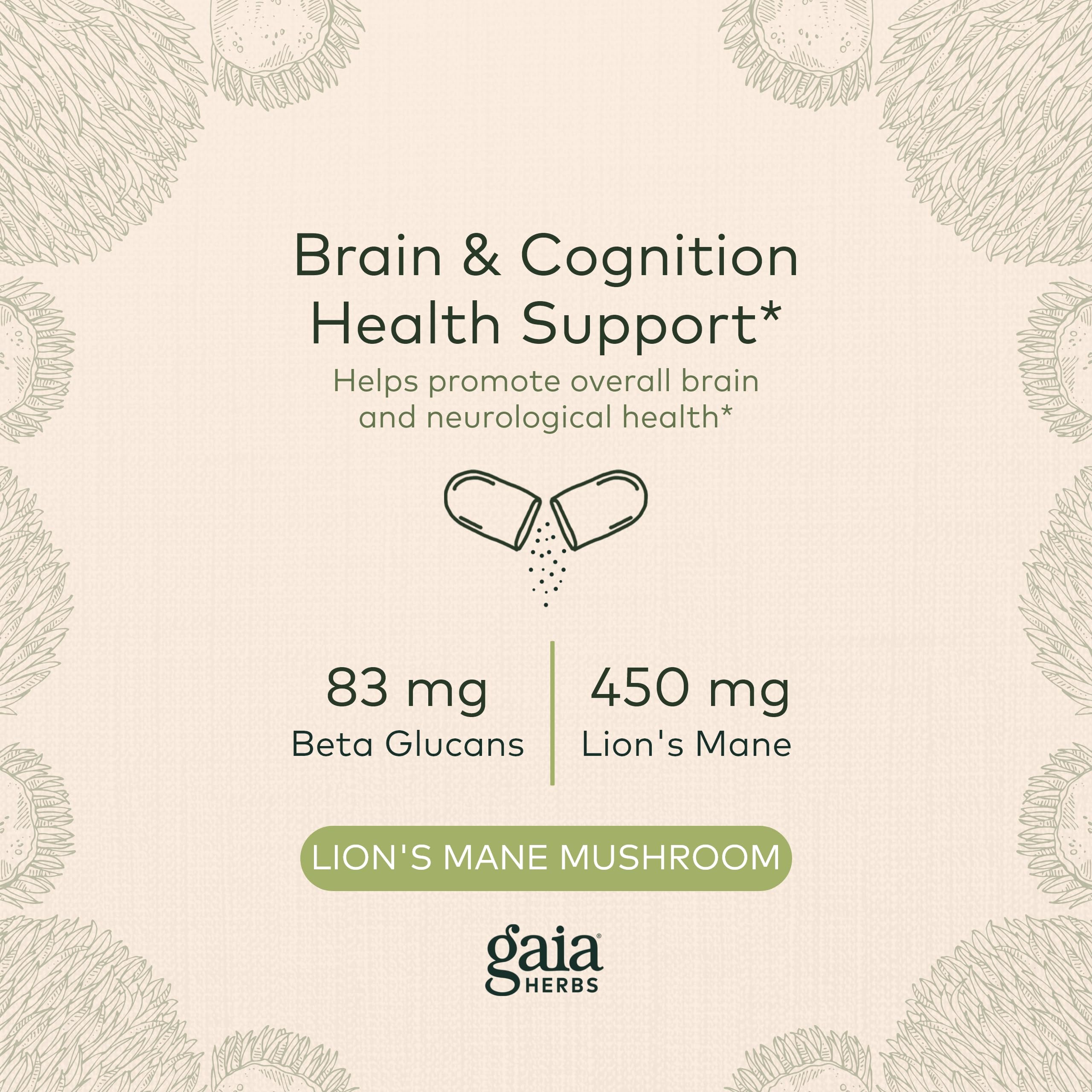 Gaia Herbs Organic Lion’s Mane Mushroom - Brain and Nerve Support Supplement