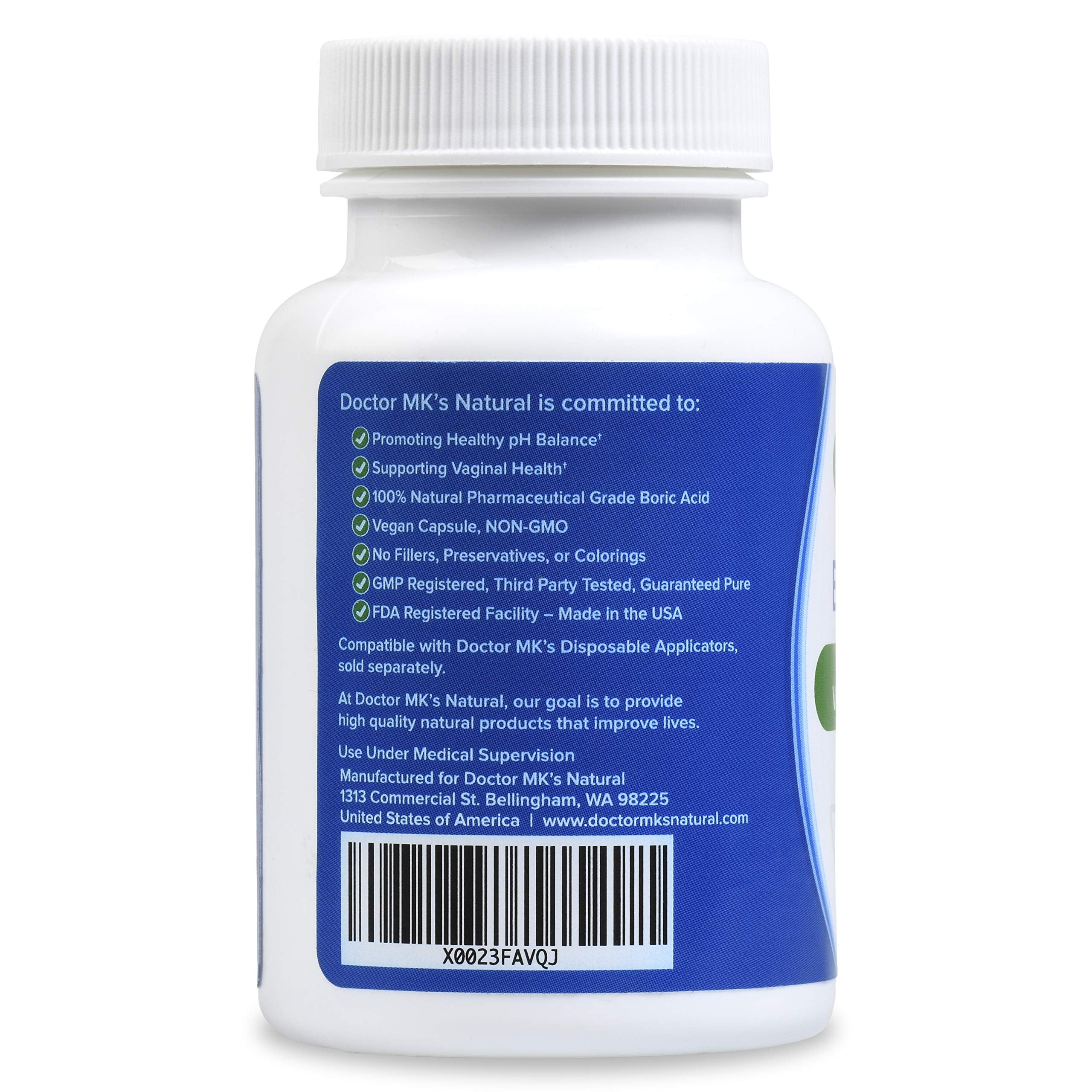 doctor MK's NATURAL Boric Acid Suppositories (600mg) for Healthy Feminine pH Support doctor MK's NATURAL