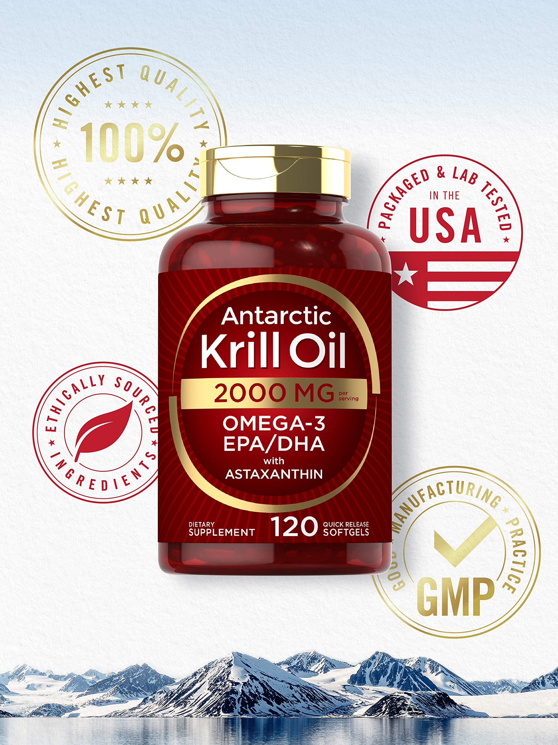 Carlyle Antarctic Krill Oil 2000 mg 120 Softgels | Omega-3 EPA, DHA, with Astaxanthin Carlyle