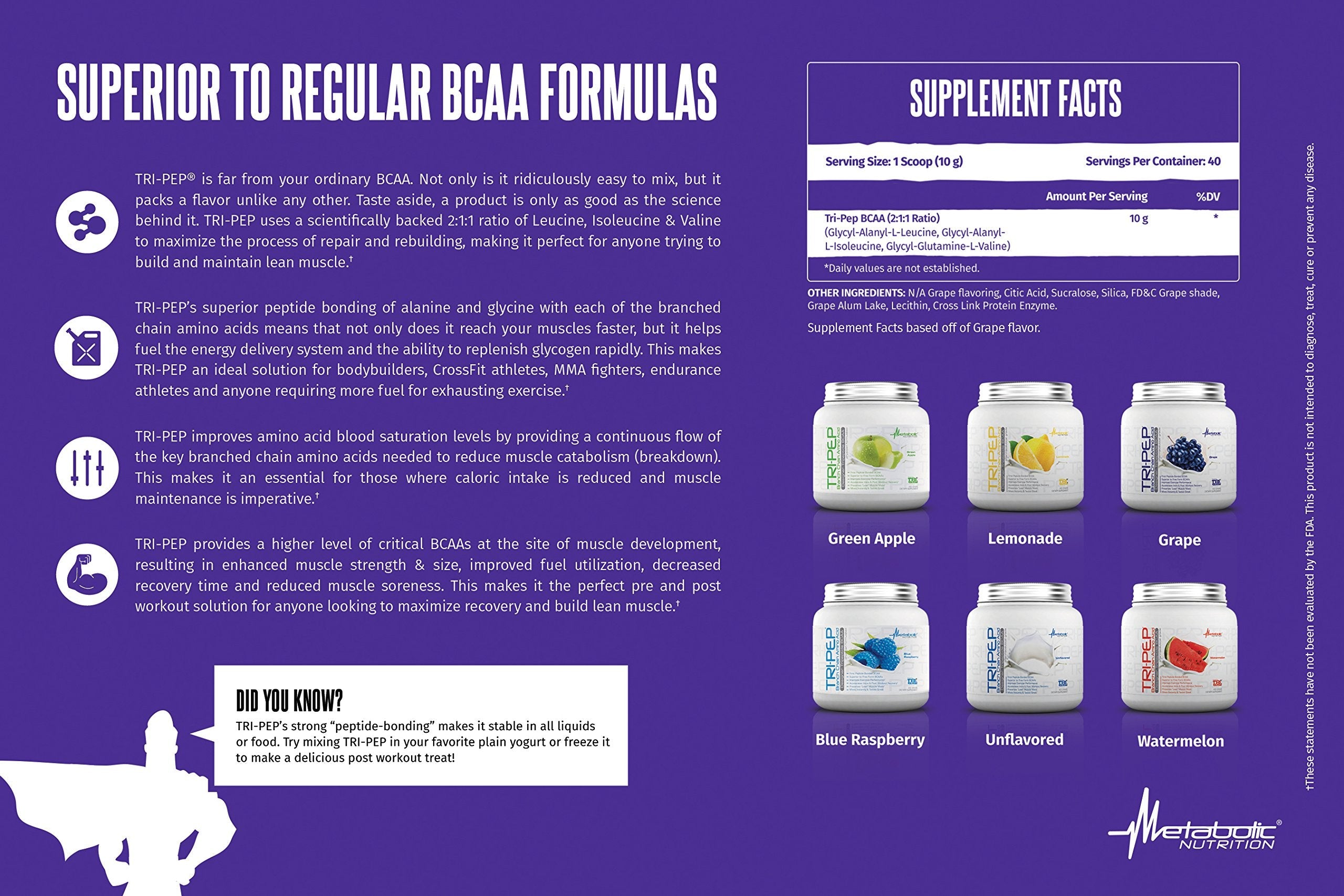 Metabolic Nutrition | TRIPEP - Tri-Peptide Branch Chain Amino Acid, BCAA Powder Metabolic Nutrition