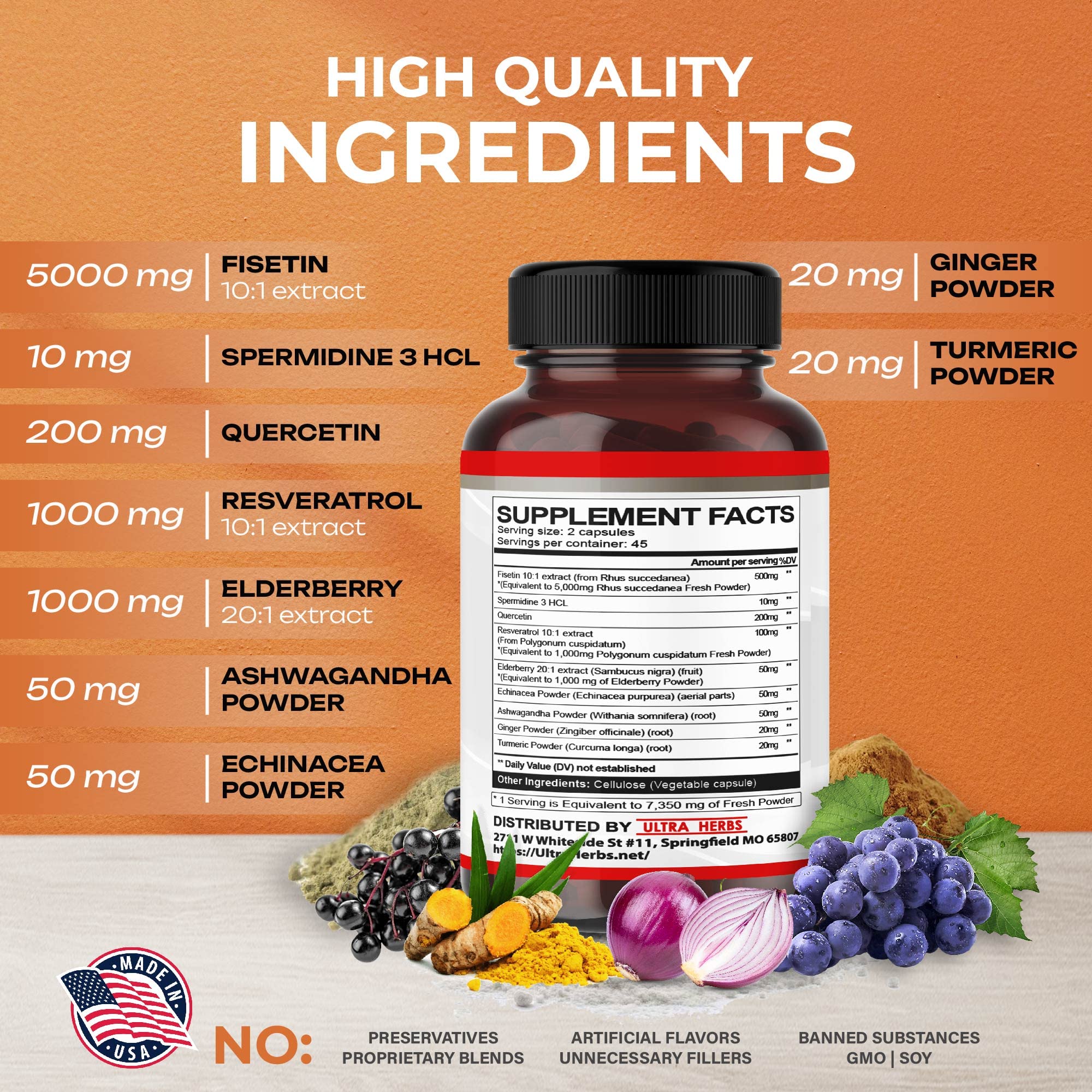 Ultra Fisetin Supplements Complex 7350mg Resveratrol 1000mg Quercetin 200mg ULTRA HERBS