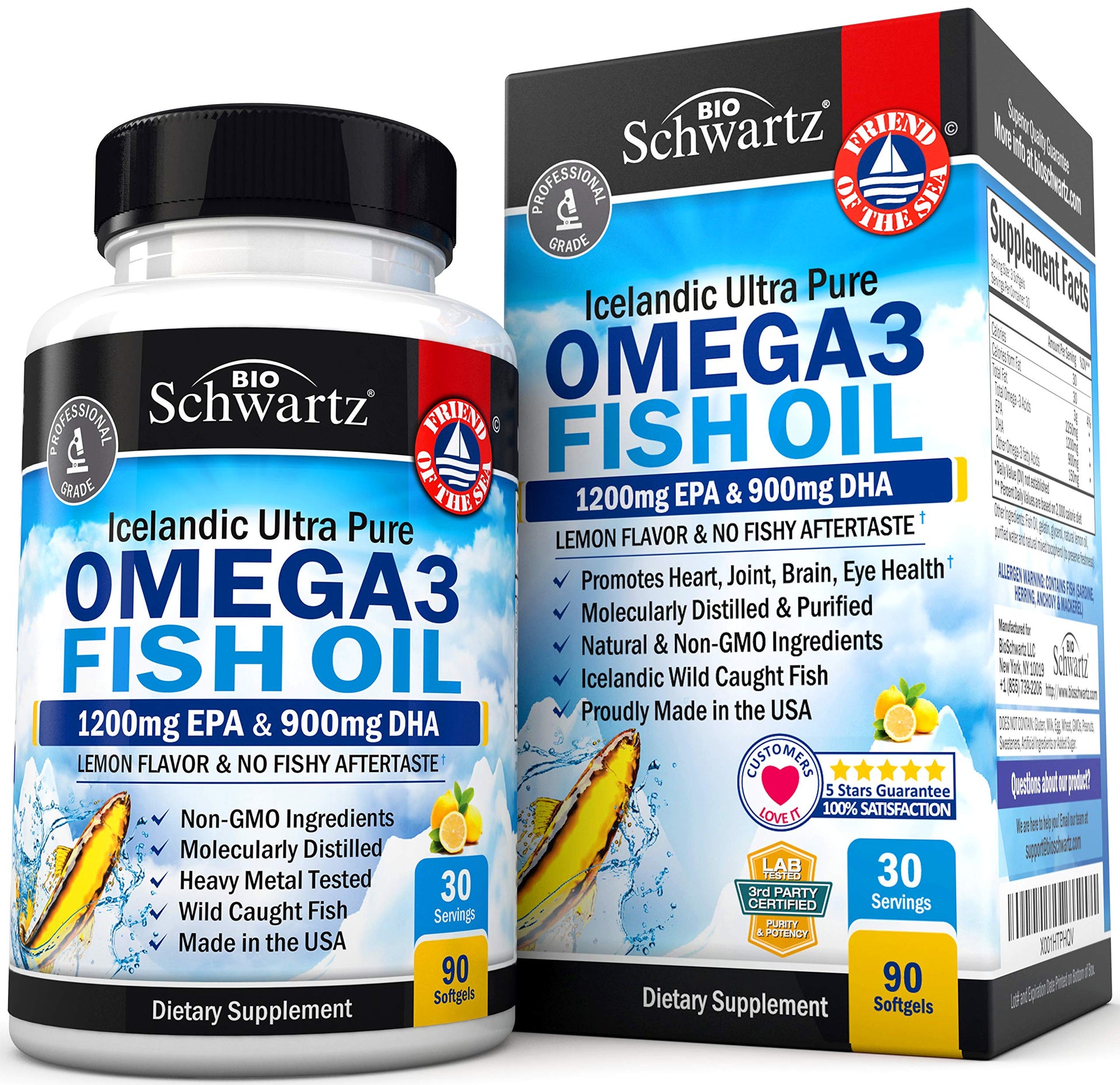 Omega 3 Fish Oil Supplement - 1200mg EPA and 900mg DHA Fatty Acid Per Serving 