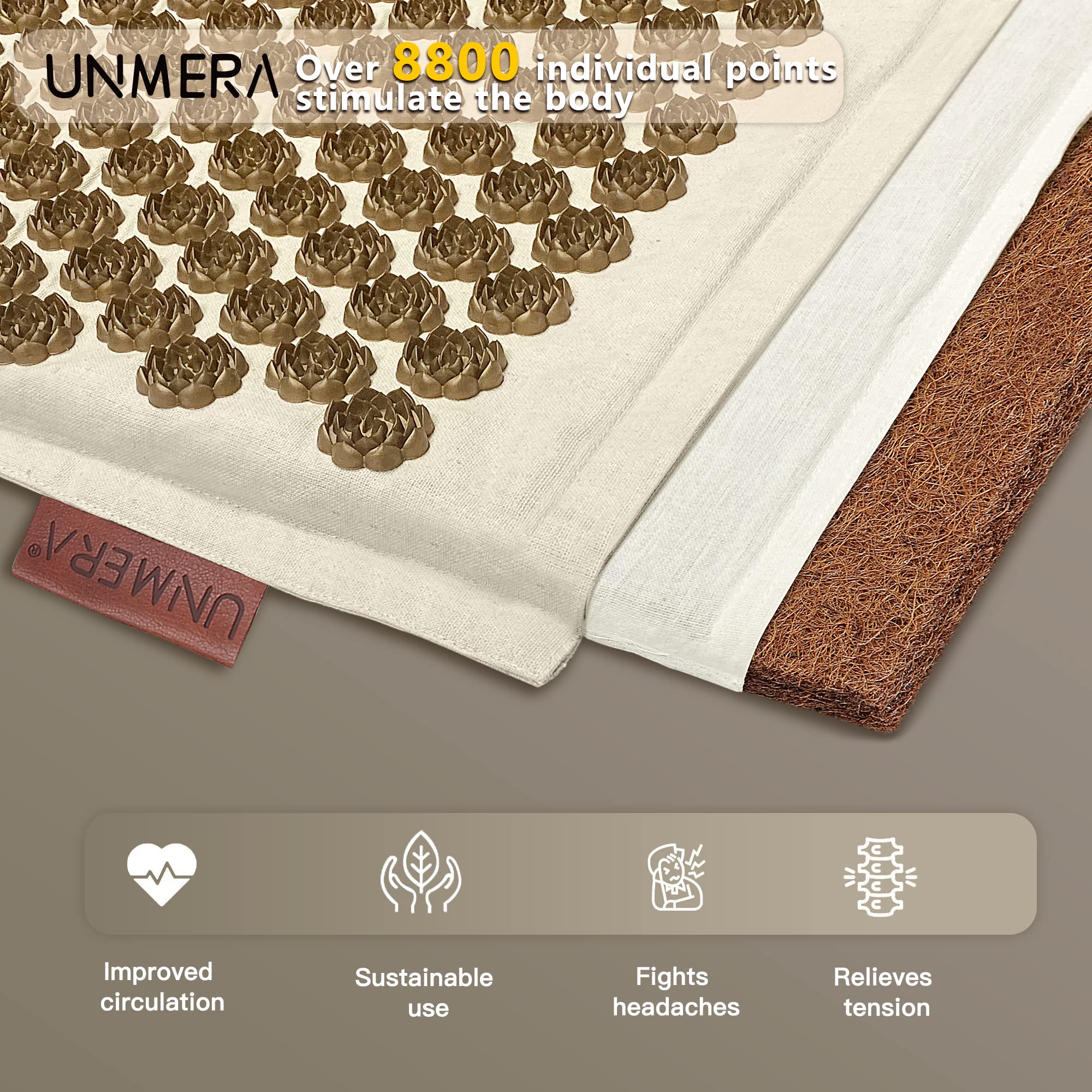 UNMERA Acupressure Mat and Pillow Set,Natural Premium Linen & Coconut Fiber Filling UNMERA