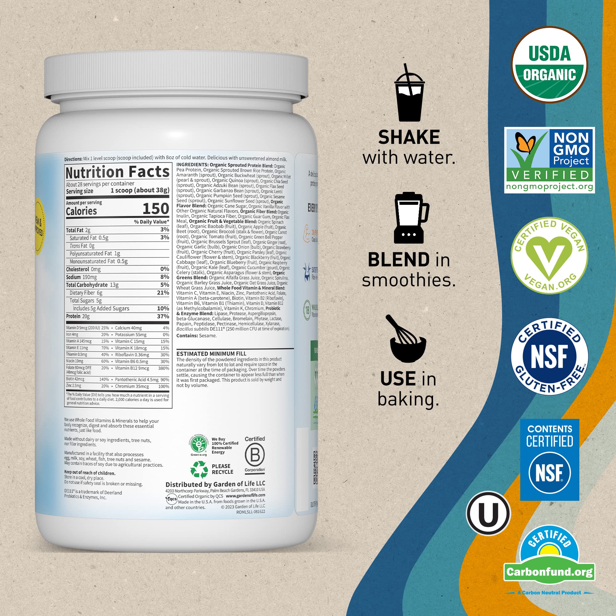 Garden of Life Vegan Protein Powder - Raw Organic Meal Replacement Shakes