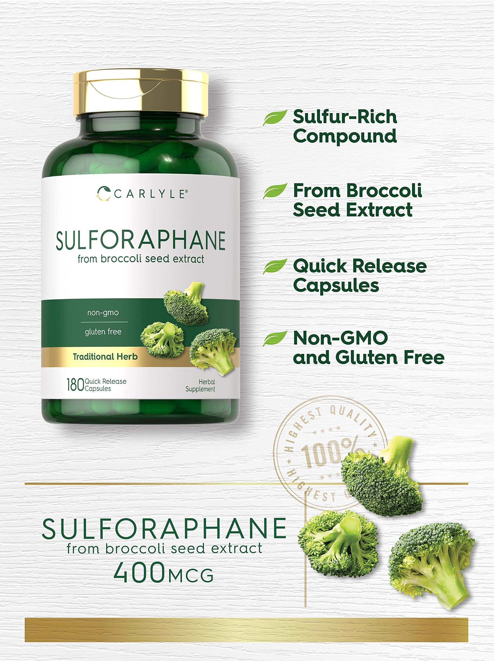 Carlyle Sulforaphane | from Broccoli Seed Extract | 180 Capsules | Traditional Herbal Carlyle