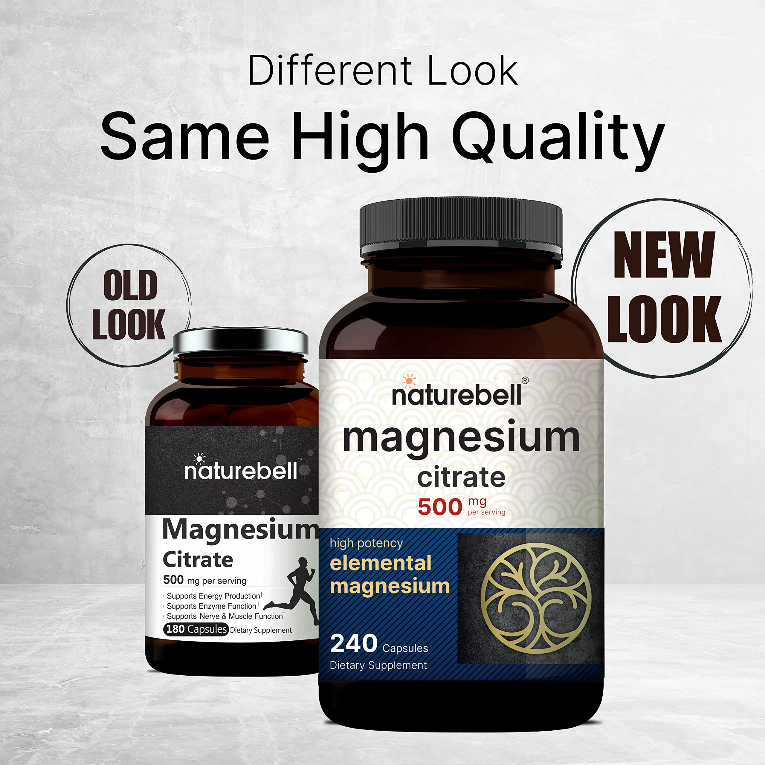 Magnesium Citrate 500mg, 240 Capsules (Citrato de Magnesio) | High Purity Elemental NatureBell