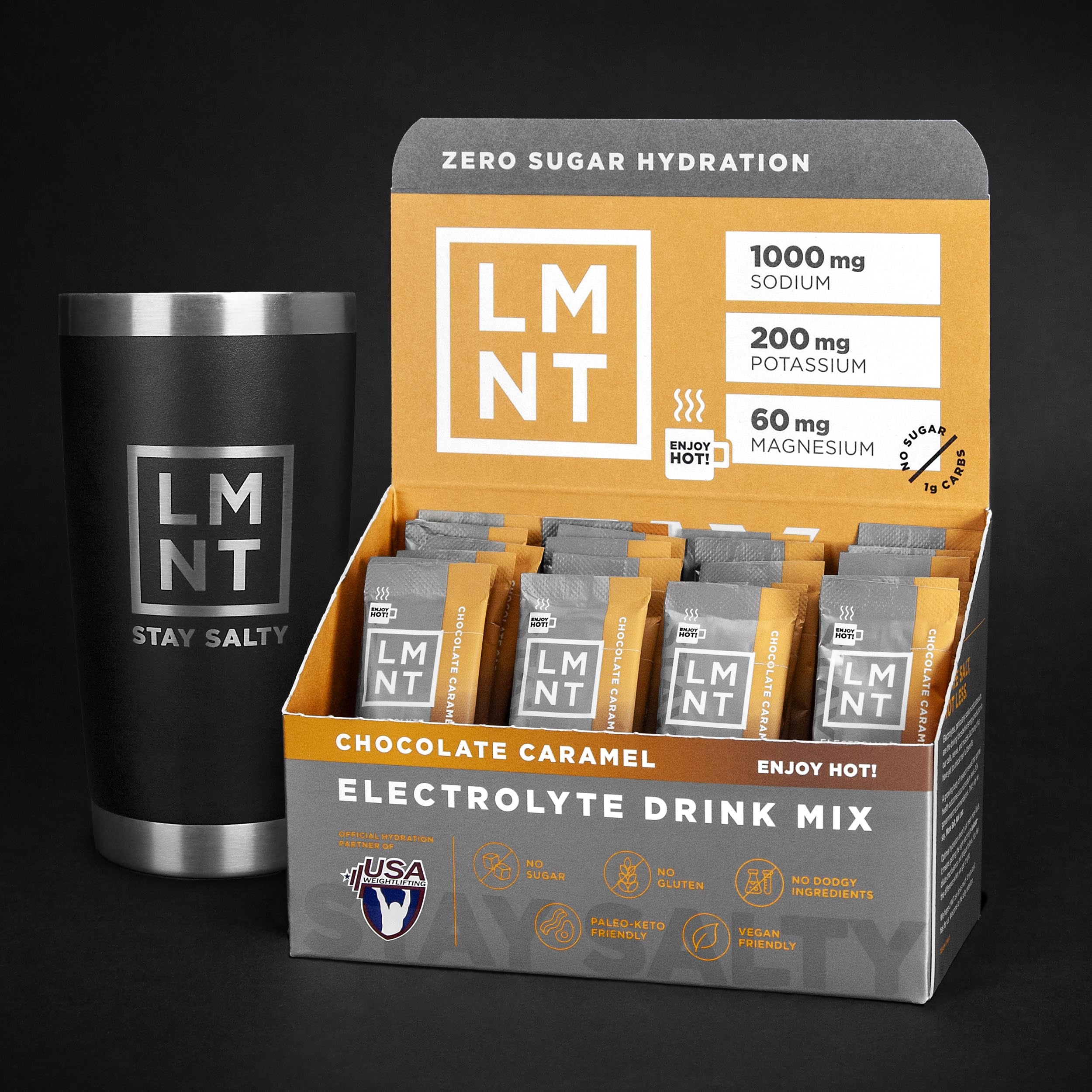 LMNT Hot Chocolate and Coffee Mixer - Chocolate Caramel Salt Electrolytes | No Sugar