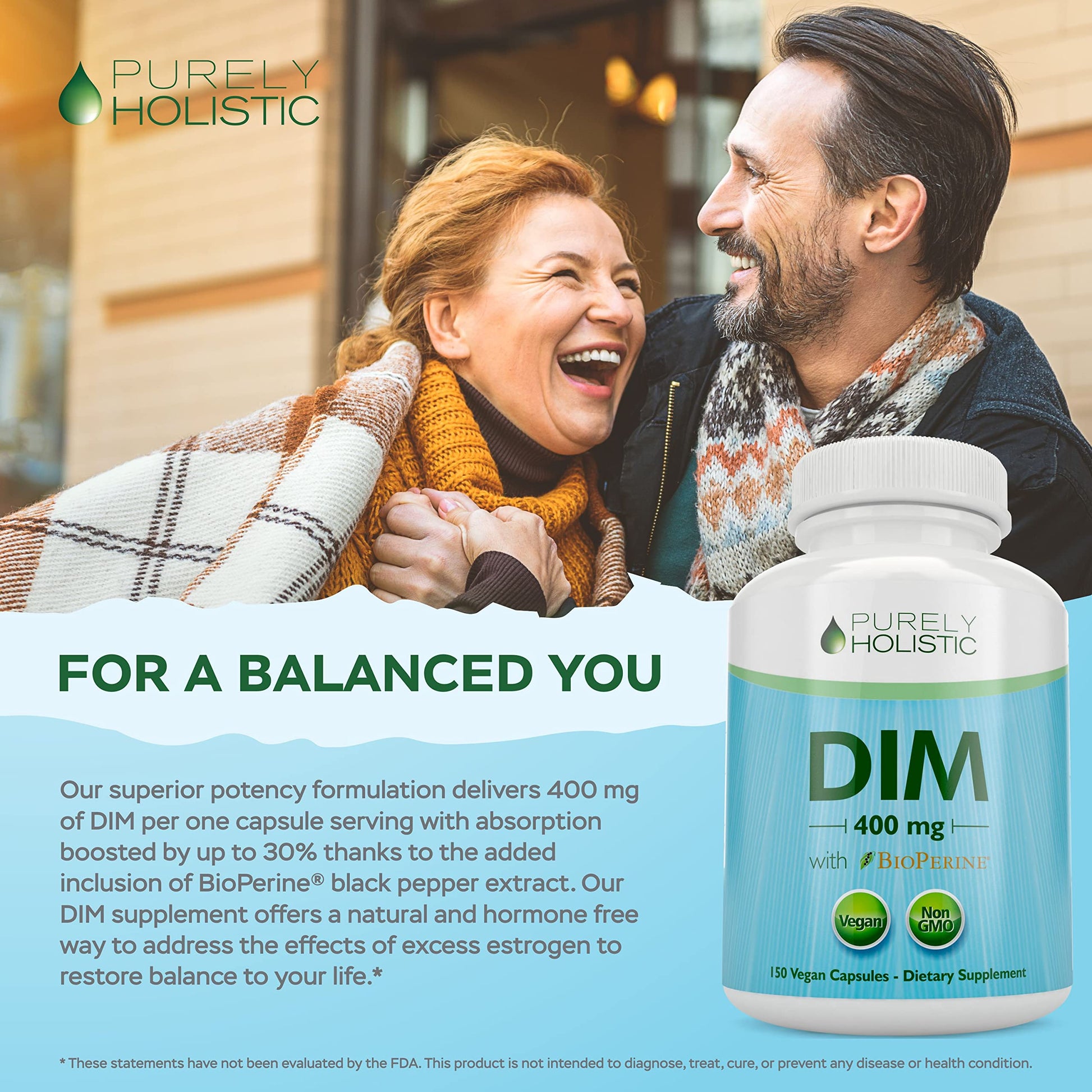 DIM Supplement 400mg Plus Bioperine - 150 Vegan Capsules - 5 Month Supply - Hormone Balance Purely Holistic