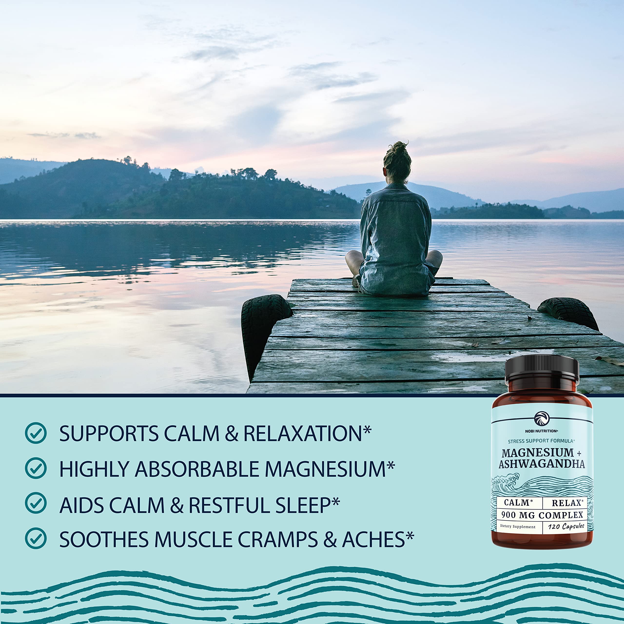 Magnesium Ashwagandha | Calming Magnesium Supplement for Adults | Relax, Rest Nobi Nutrition