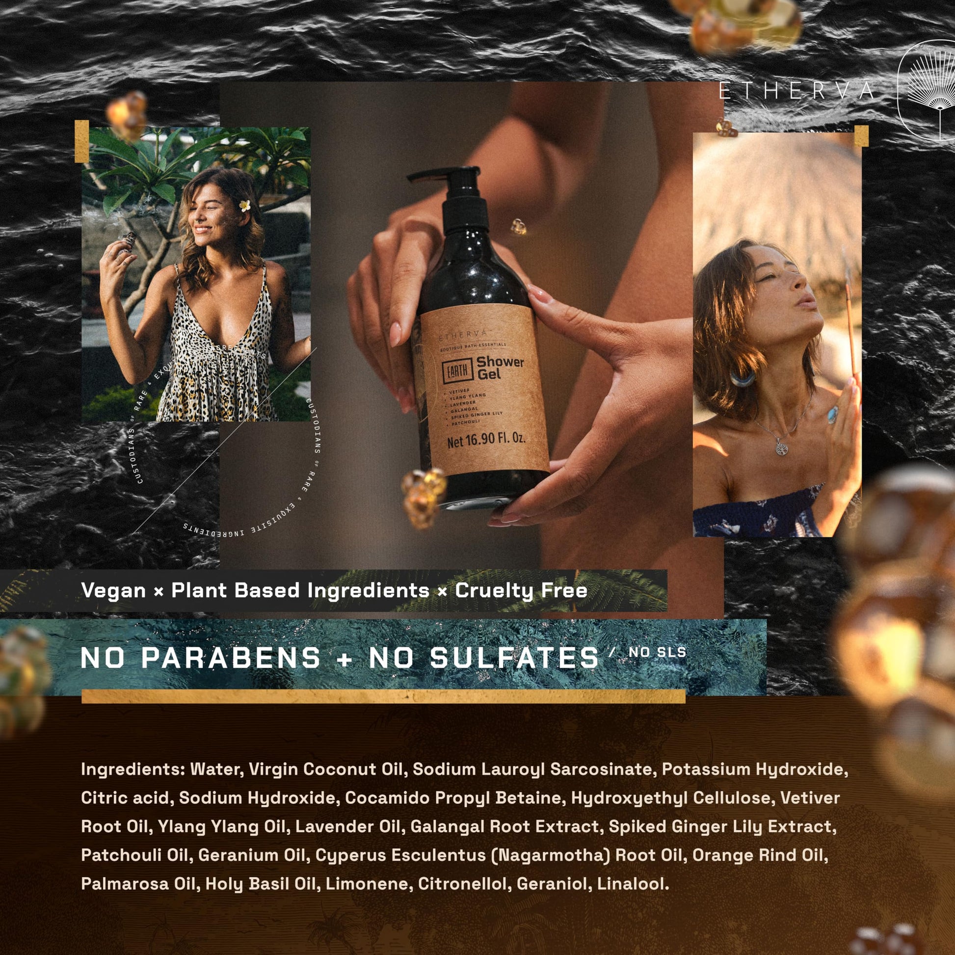 ETHERVA EARTH Body Wash for Men & Women | Patchouli, Vetiver, Incense, Virgin Coconut Oil ETHERVA