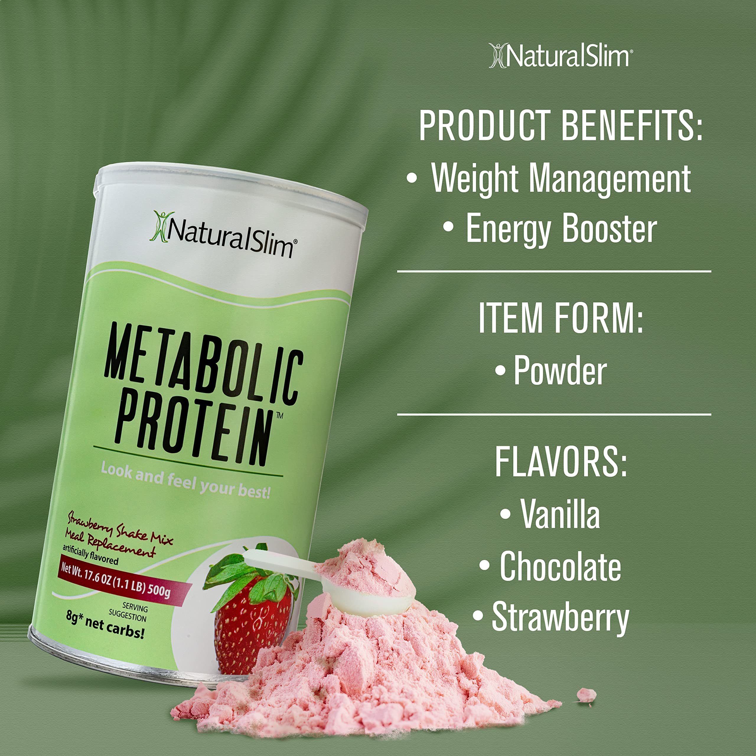 NaturalSlim Metabolic Whey Protein Powder Strawberry – Low Carb, Meal Replacement NaturalSlim