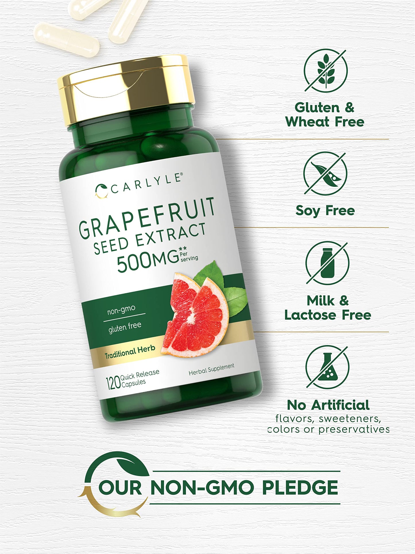 Carlyle Grapefruit Seed Extract | 500 mg 120 Capsules | Maximum Strength | Non-GMO