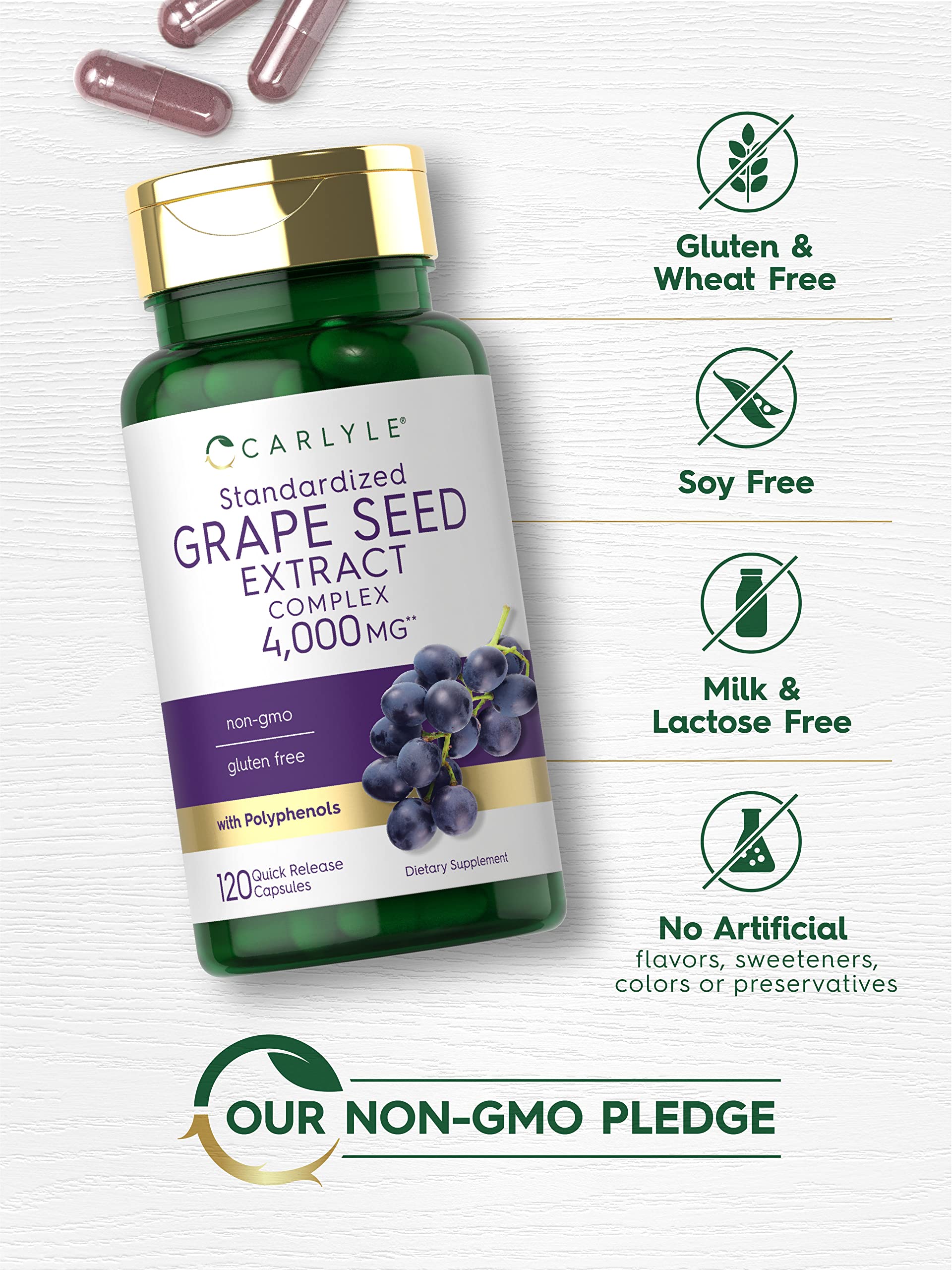 Carlyle Grape Seed Extract 4,000mg | 120 Quick Release Capsules | Standardized Extract Carlyle