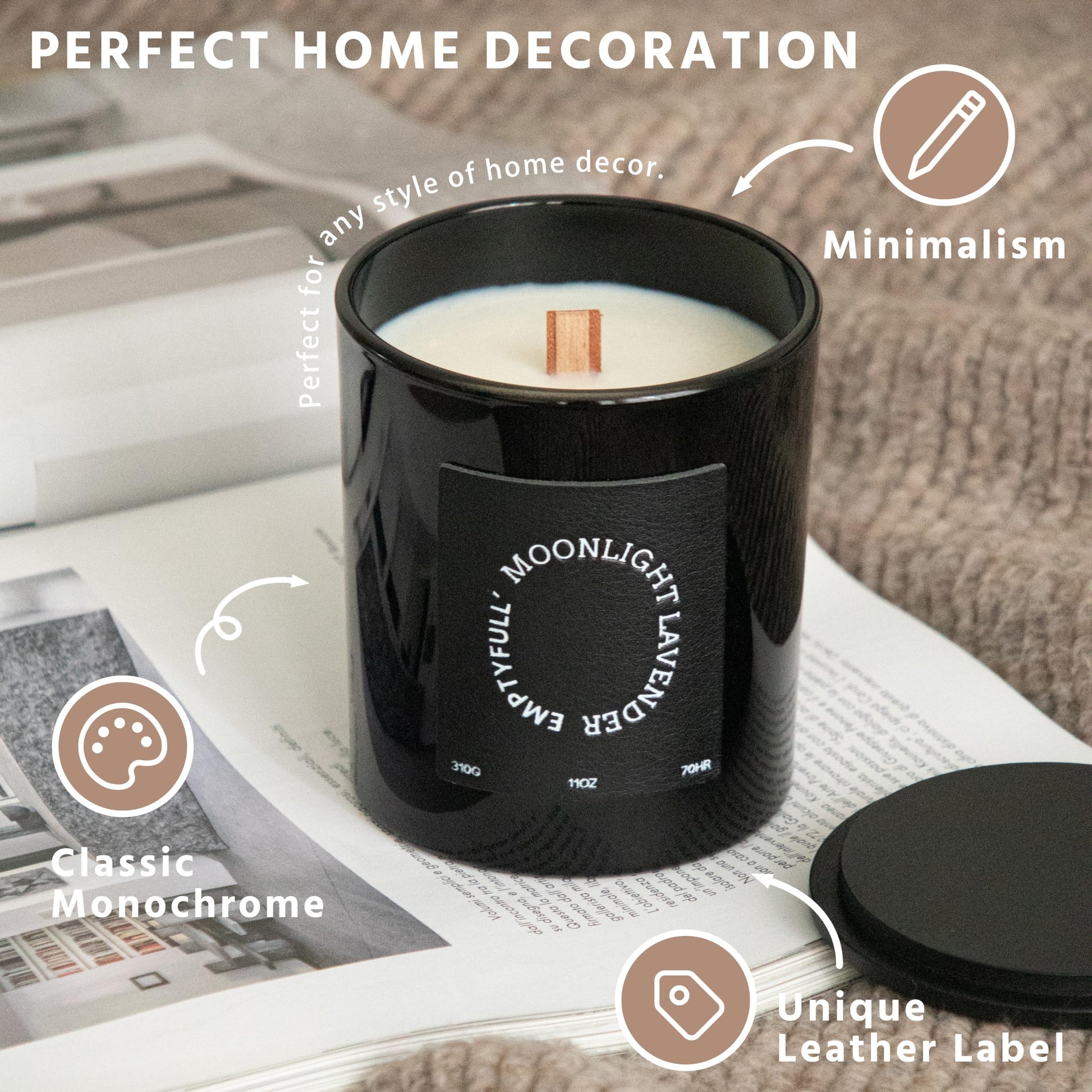 EMPTYFULL Lavender Scented Candles, Wood Wick, 11 oz Large Candle, Natural Soy Candles Emptyfull