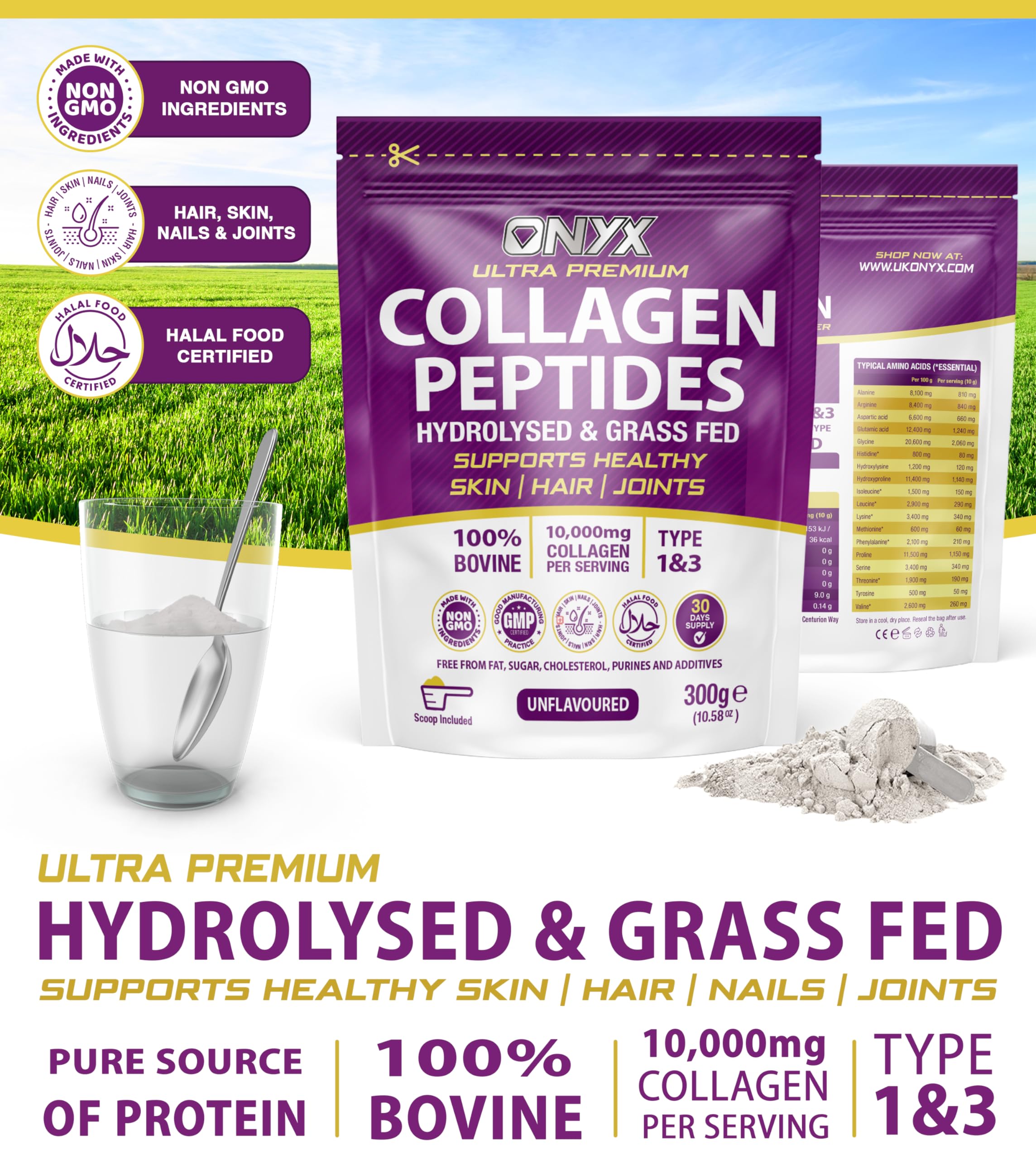 Collagen Powder 600g - 60 Servings - Collagen Peptides Supplement with High ONYX INGREDIENTS 101