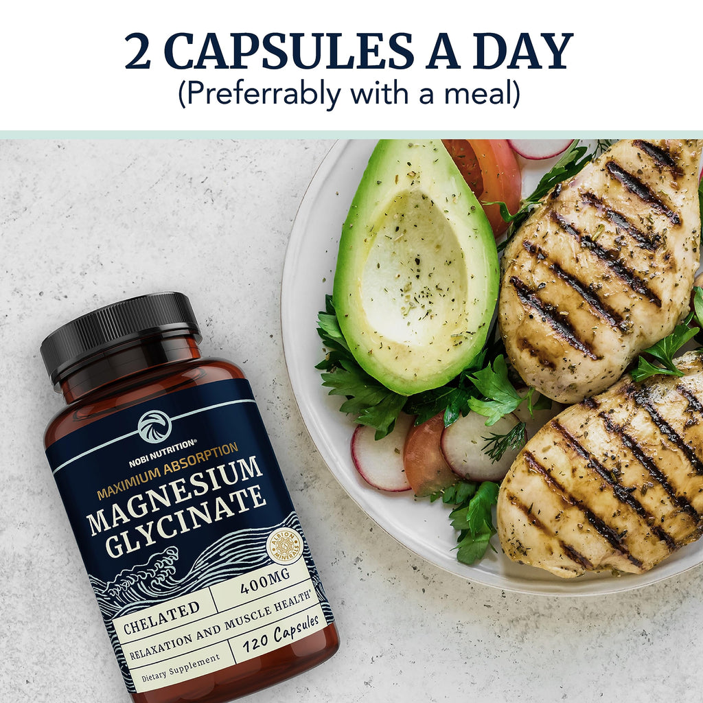 Magnesium Glycinate 400mg | Chelated Bisglycinate for Muscle Relaxation, Bones