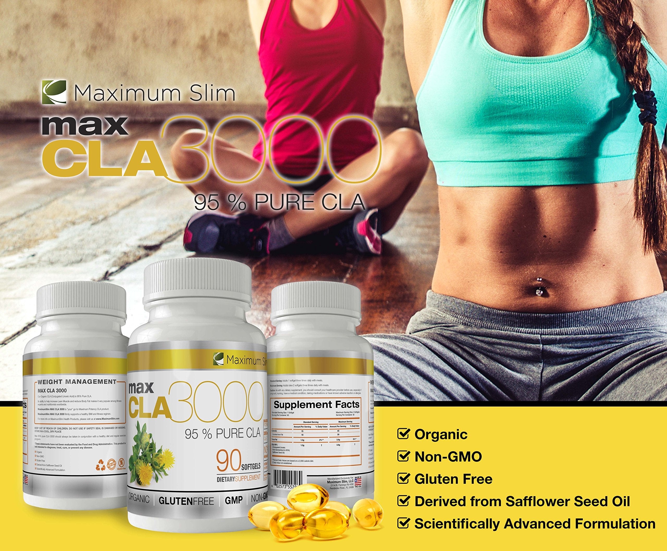 MAX CLA 3000, High Potency, Natural Weight Loss Exercise Enhancement, Increase Lean