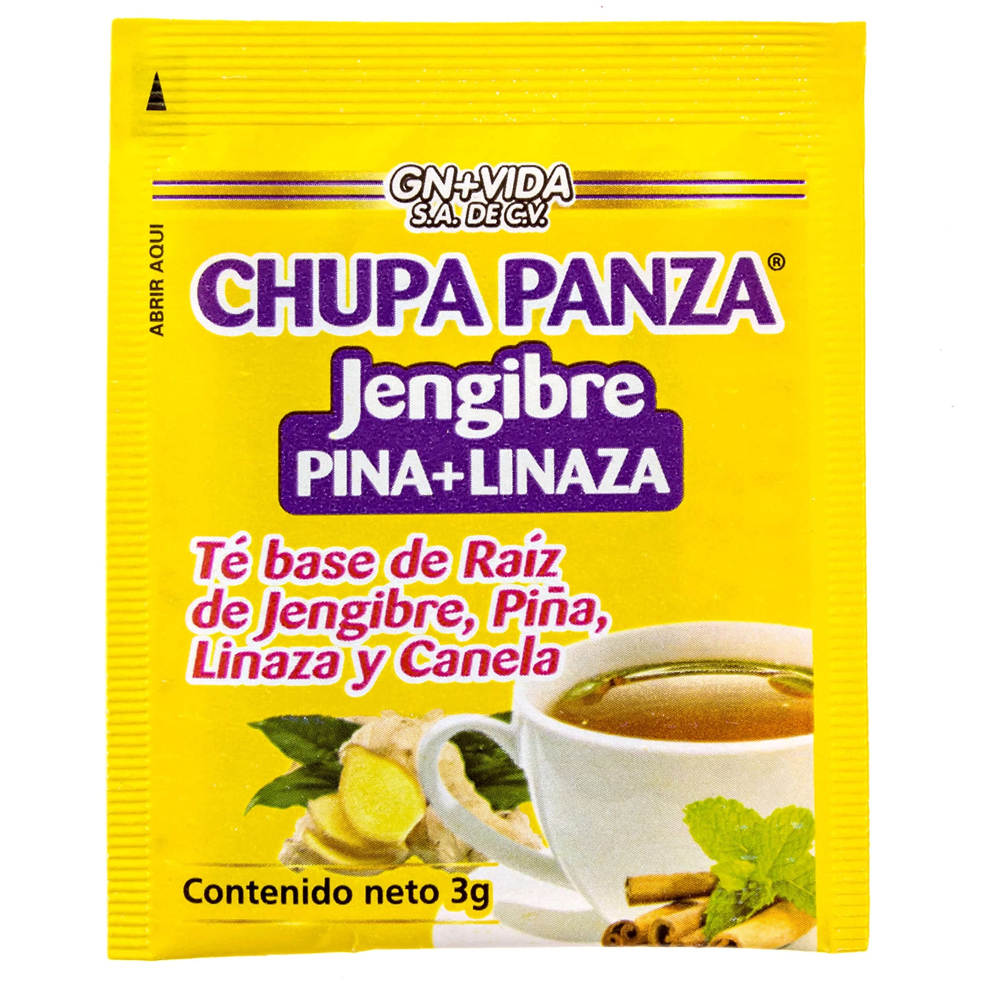 Tea CHUPA Panza, Tea Based ONGINGER Root, PINNEAPPLE, Flaxseed & Cinnamon GN+Vida