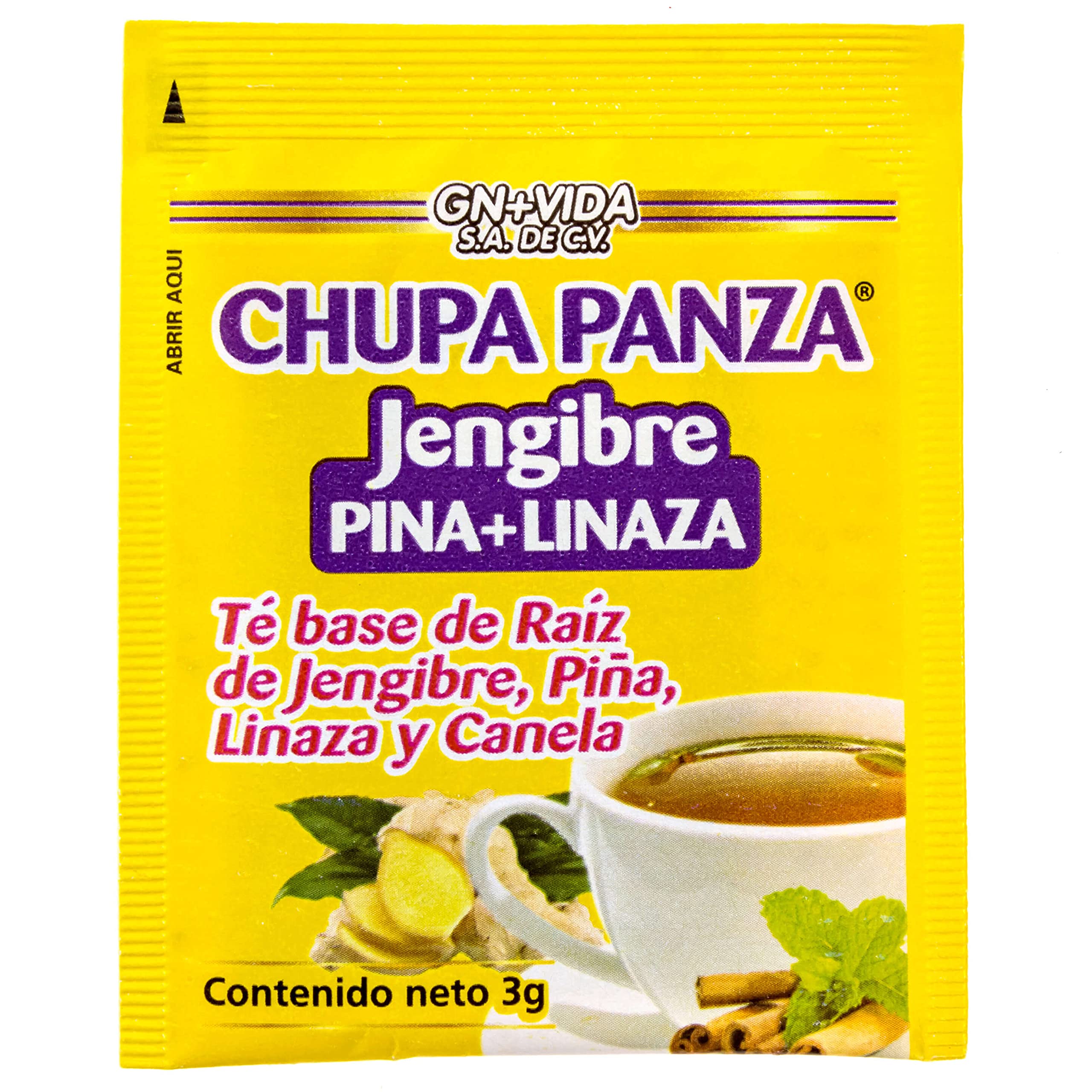Tea CHUPA Panza, Tea Based ONGINGER Root, PINNEAPPLE, Flaxseed & Cinnamon GN+Vida