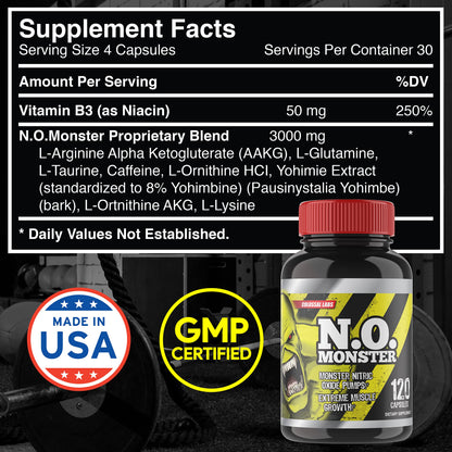 Colossal Labs Nitric Oxide Booster with L-Arginine, Extreme Pumps to Build Strength and Muscle, Pre-Workout, 120 Capsules per Bottle