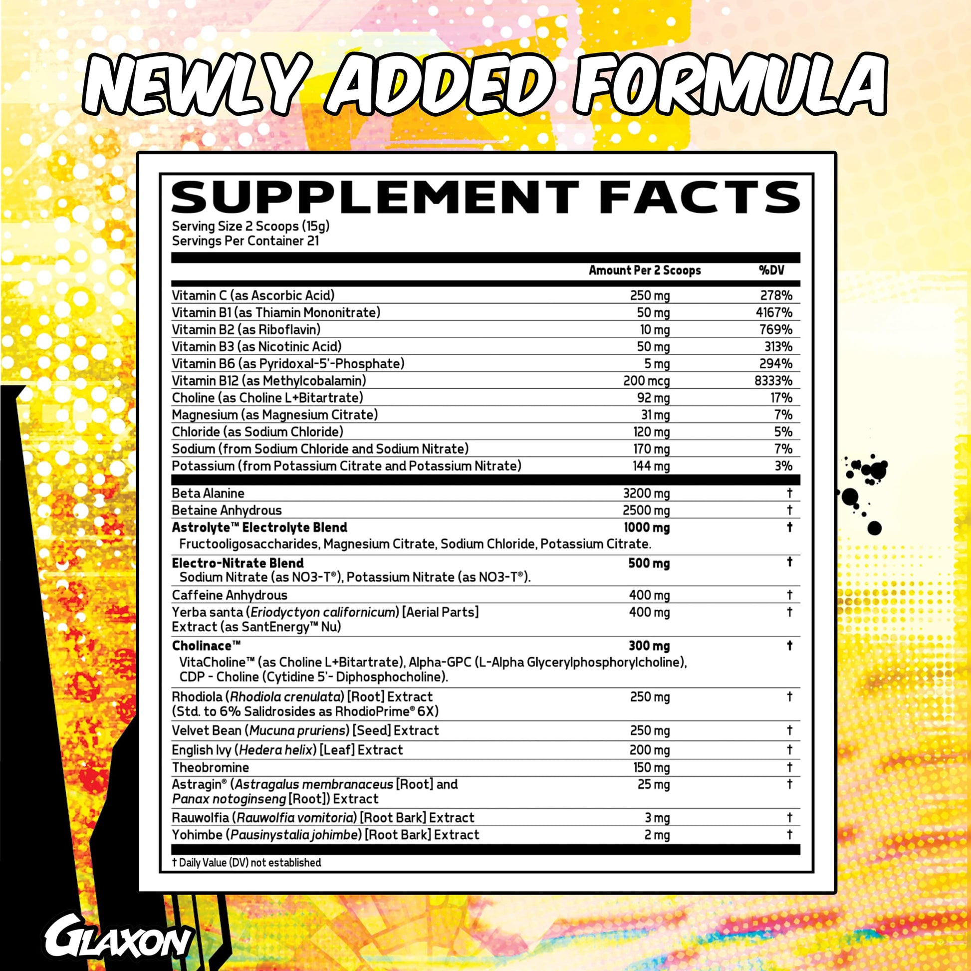 Glaxon Specimen Max High Stim Pre-Workout | 400mg Caffeine + 3200mg Beta Alanine for Maximum Energy, Pump & Focus | 21 Servings (Martian Mango)