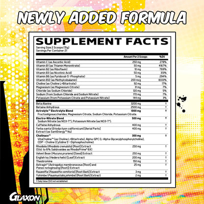 Glaxon Specimen Max High Stim Pre-Workout | 400mg Caffeine + 3200mg Beta Alanine for Maximum Energy, Pump & Focus | 21 Servings (Martian Mango)
