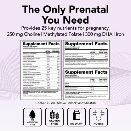 Theralogix TheraNatal Complete Prenatal Vitamin Supplement - 91-Day Supply - with DHA