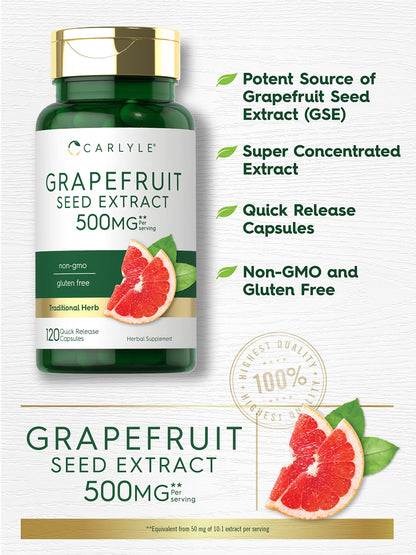 Carlyle Grapefruit Seed Extract | 500 mg 120 Capsules | Maximum Strength | Non-GMO