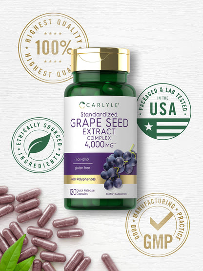 Carlyle Grape Seed Extract 4,000mg | 120 Quick Release Capsules | Standardized Extract