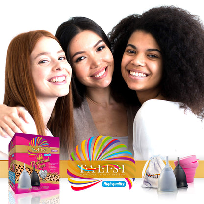Talisi Soft Menstrual Cups Set of 2 - Reusable Period Cup for Women with Collapsible Case Holder Sterilizer