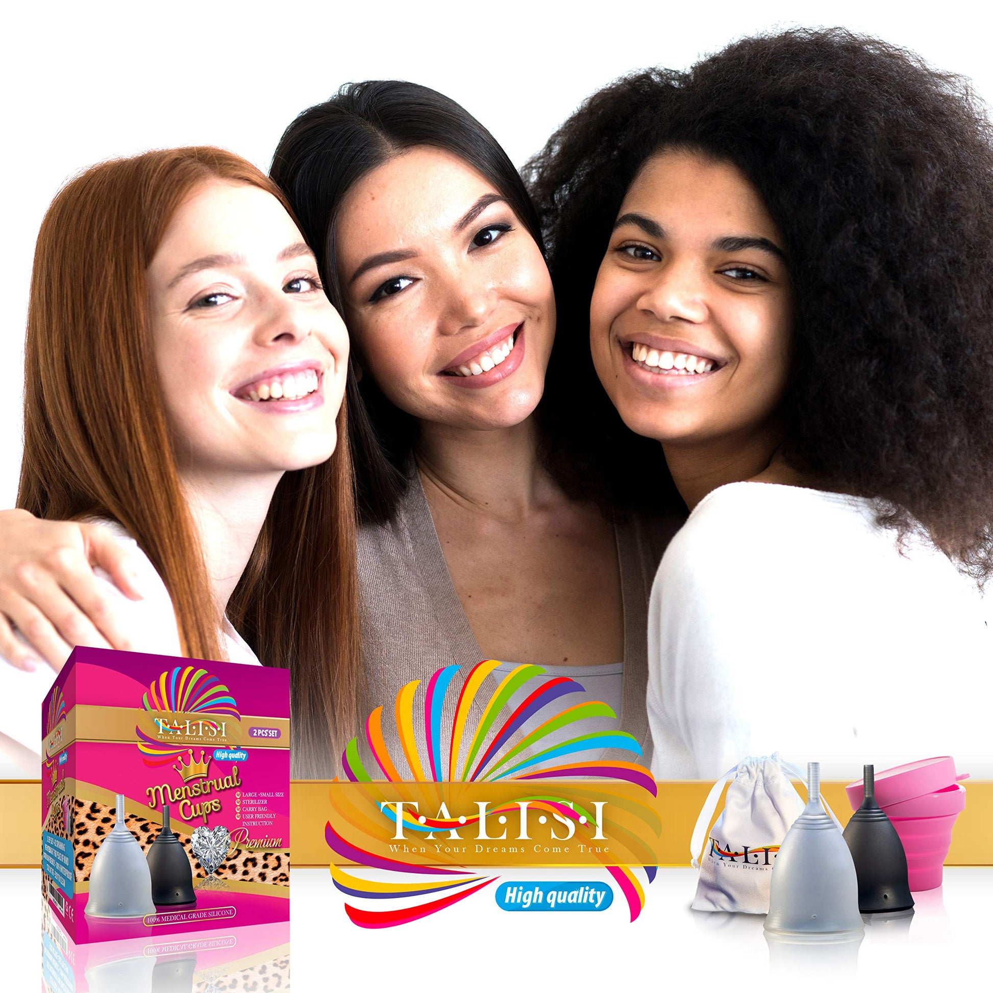 Talisi Soft Menstrual Cups Set of 2 - Reusable Period Cup for Women with Collapsible Case Holder Sterilizer TALISI WHEN YOUR DREAMS COME TRUE