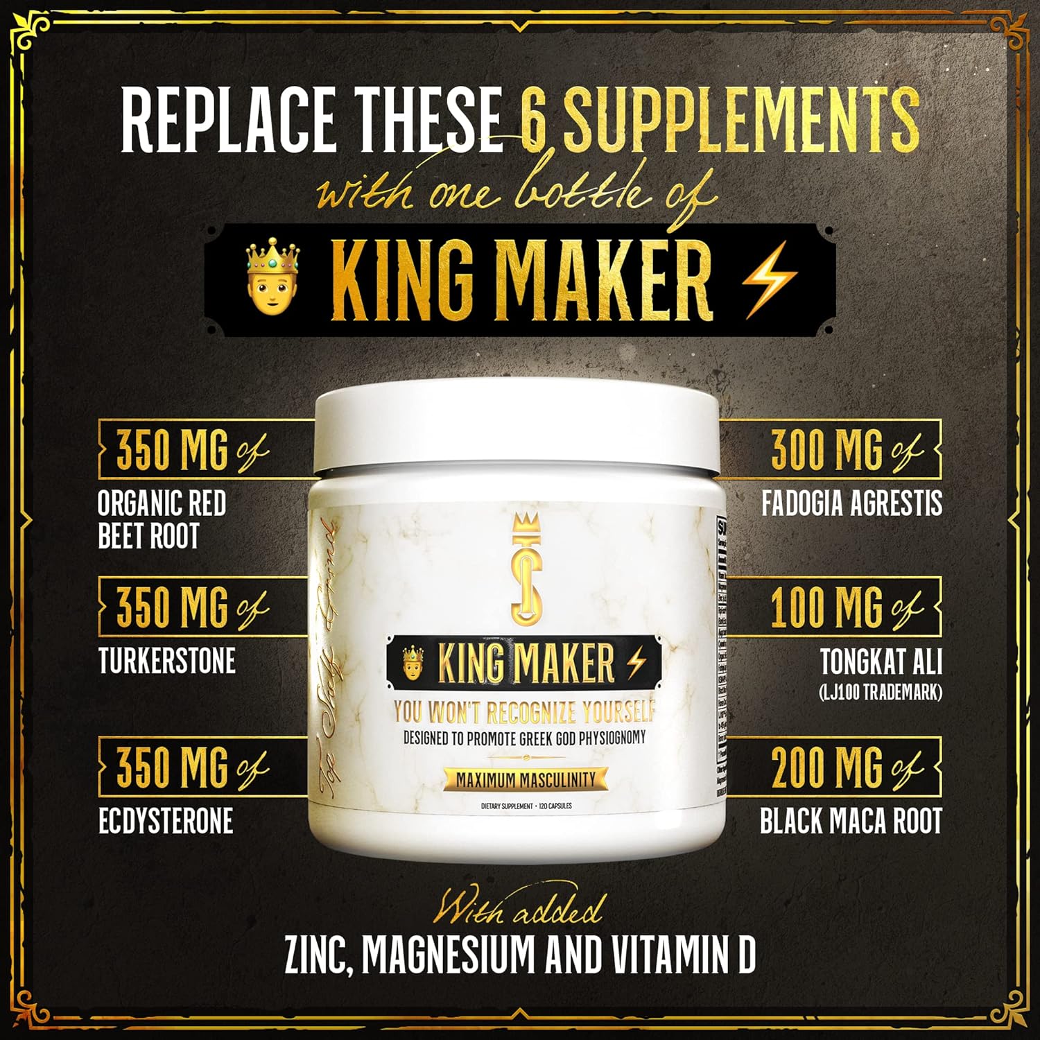 Top Shelf Grind King Maker, 13-in-1 Anabolic Supplement for Men to Increas