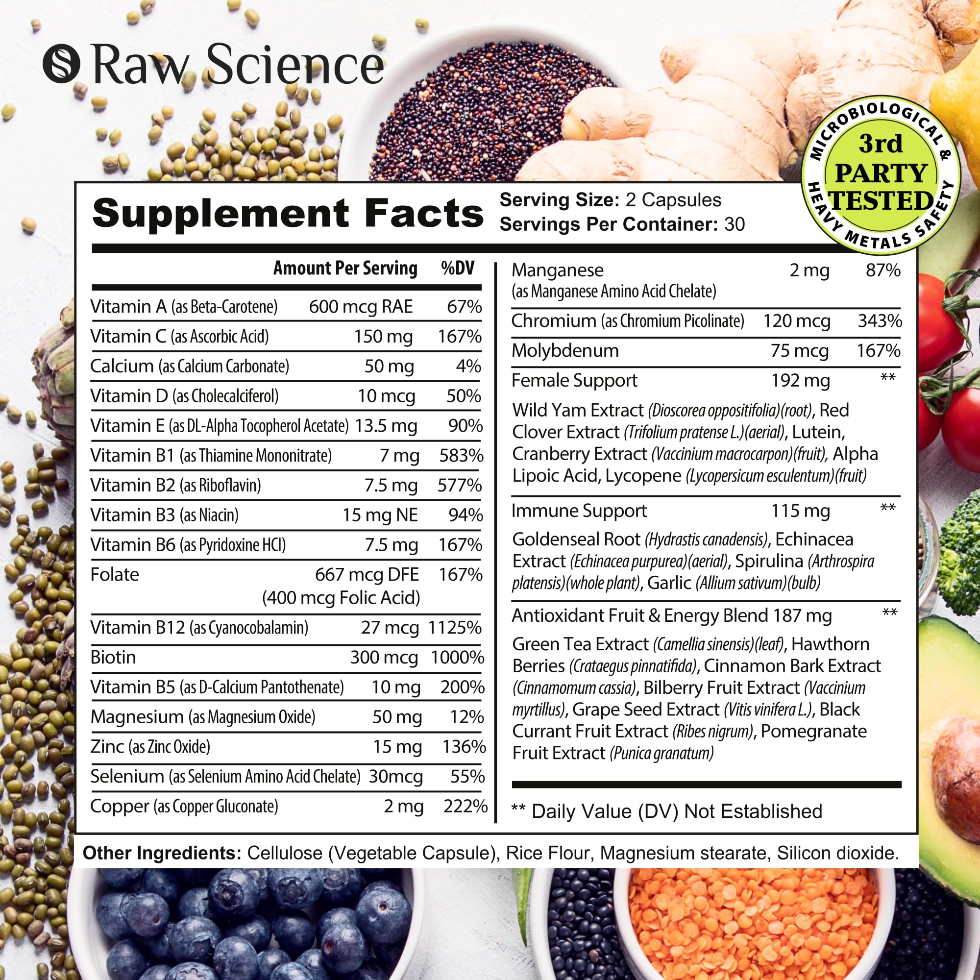 Womens Multivitamin - Energy & Immune Support Supplement - Womens Multi Vitamin A C D, Zinc S RAW SCIENCE